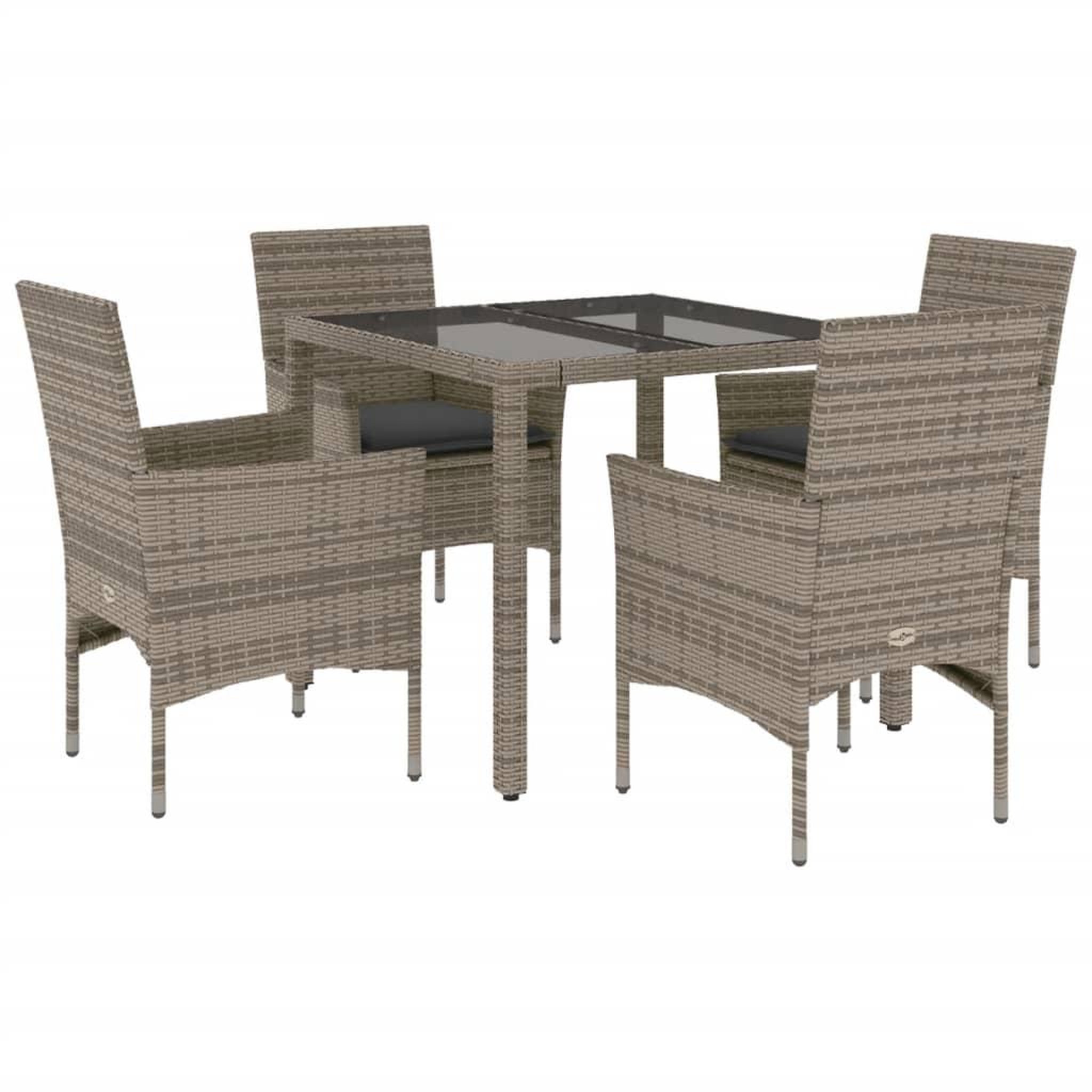 Voir la diapositive 2 : VIDAXL Ensemble a manger de jardin et coussins 5 pcs gris rotin verre