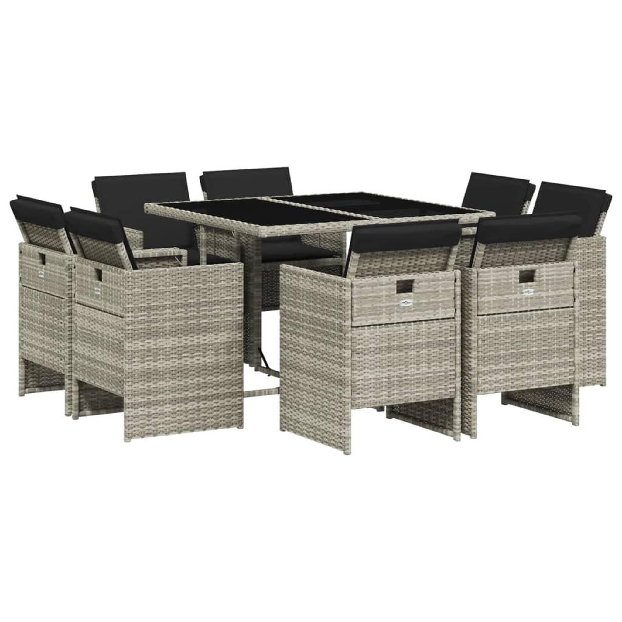 Voir la diapositive 2 : VIDAXL Ensemble a manger de jardin et coussins 9 pcs gris clair rotin