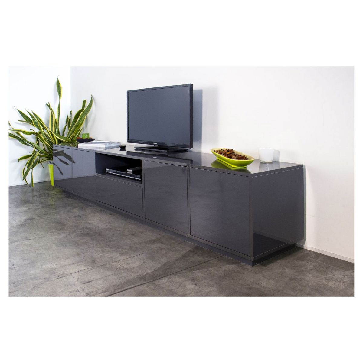 Meuble TV moderne 4 portes 1 tiroir 220 cm LUCERA