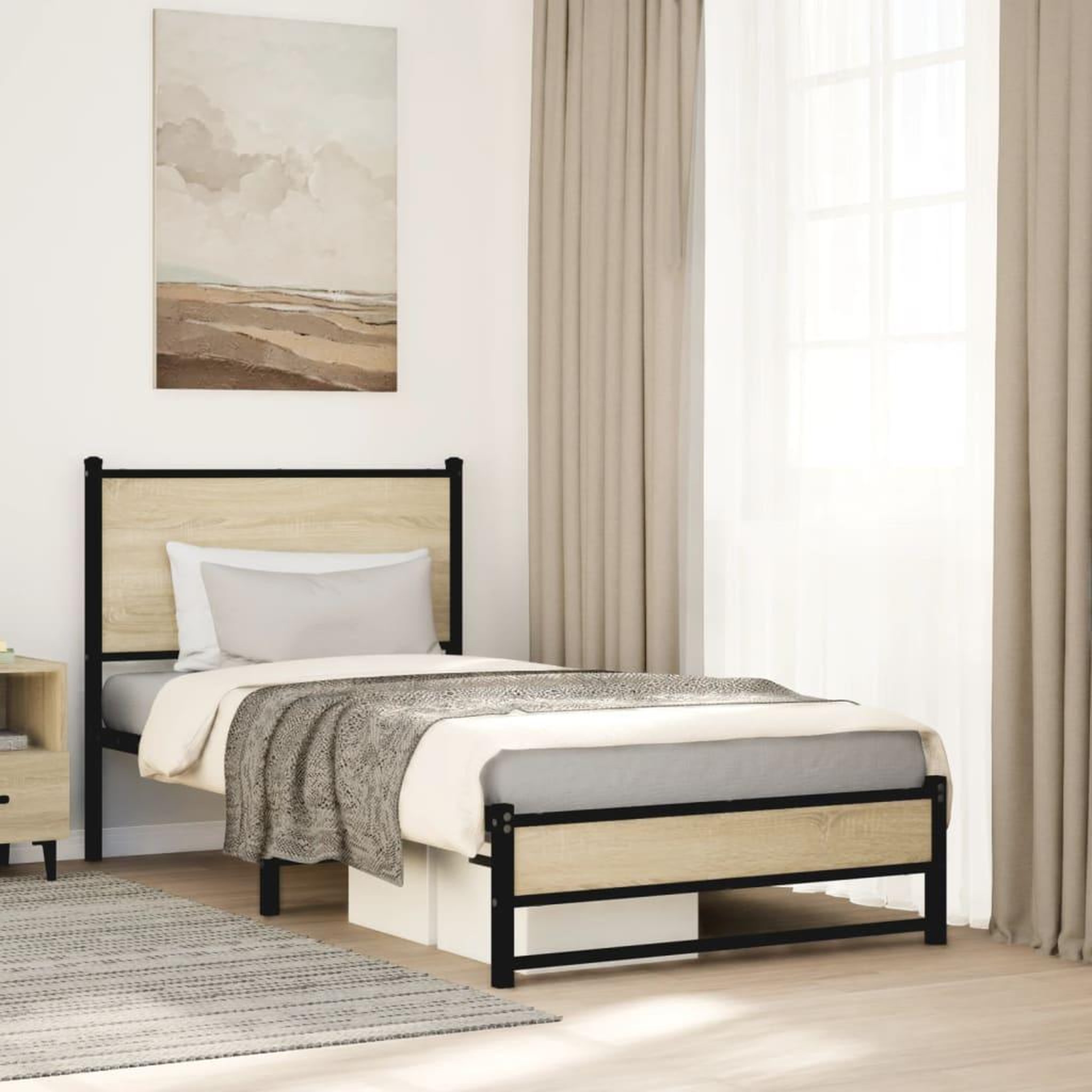 VIDAXL Cadre de lit en metal sans matelas chene sonoma 90x190 cm
