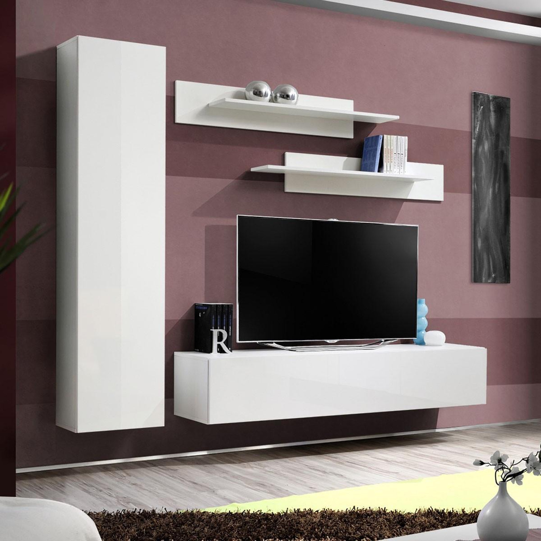 Paris Prix Ensemble meuble tv mural  fly g1  210cm blanc