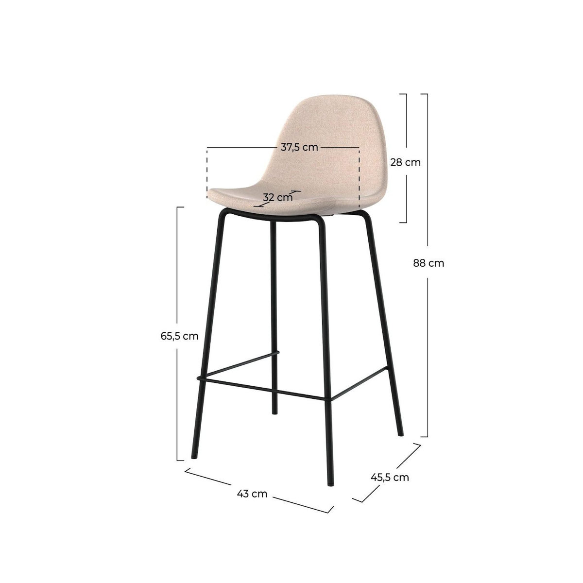 Rendez vous déco Lot de 2 chaises pour îlot central en tissu beige 65,5 cm-Henrik