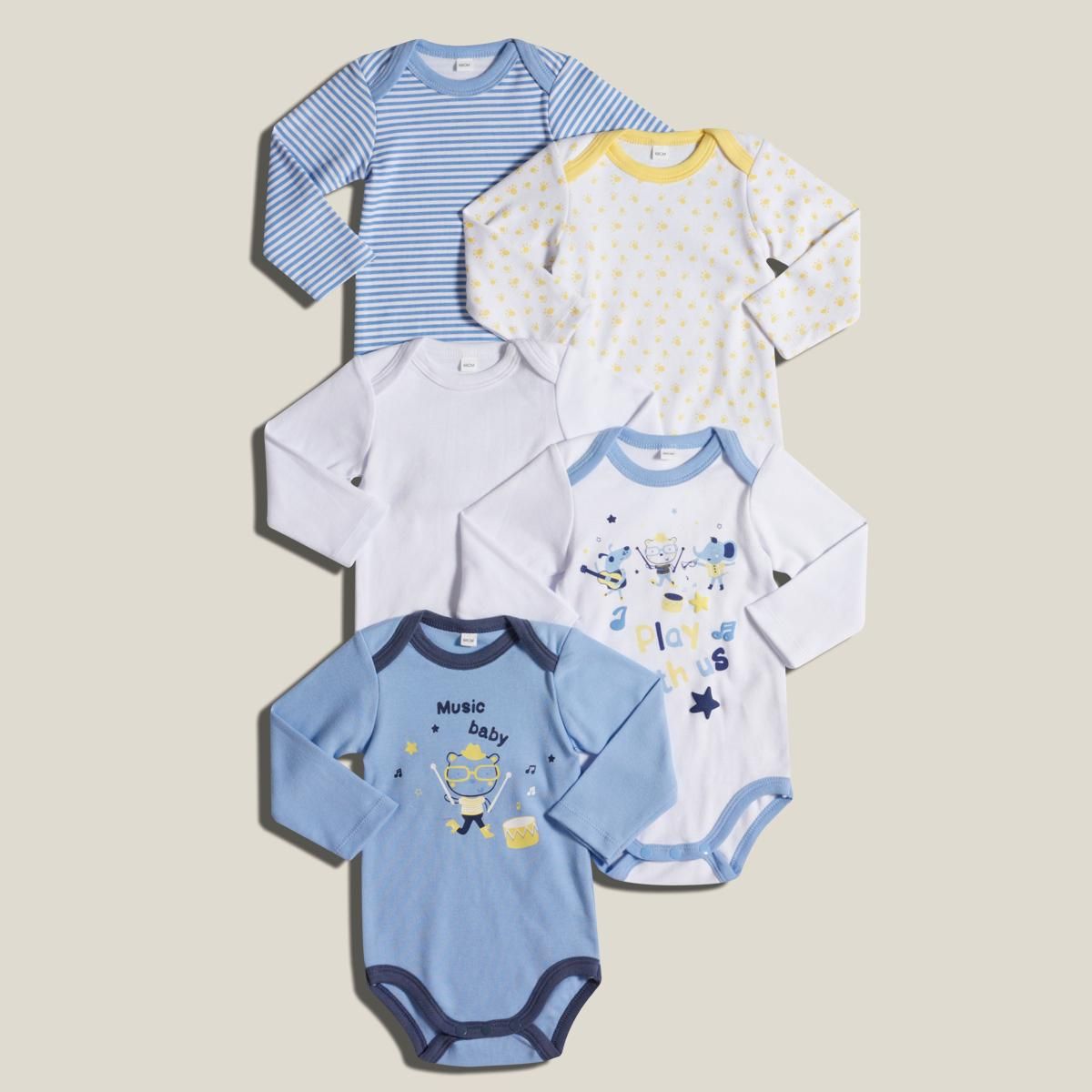 IN EXTENSO Lot de 5 bodies manches longues bébé