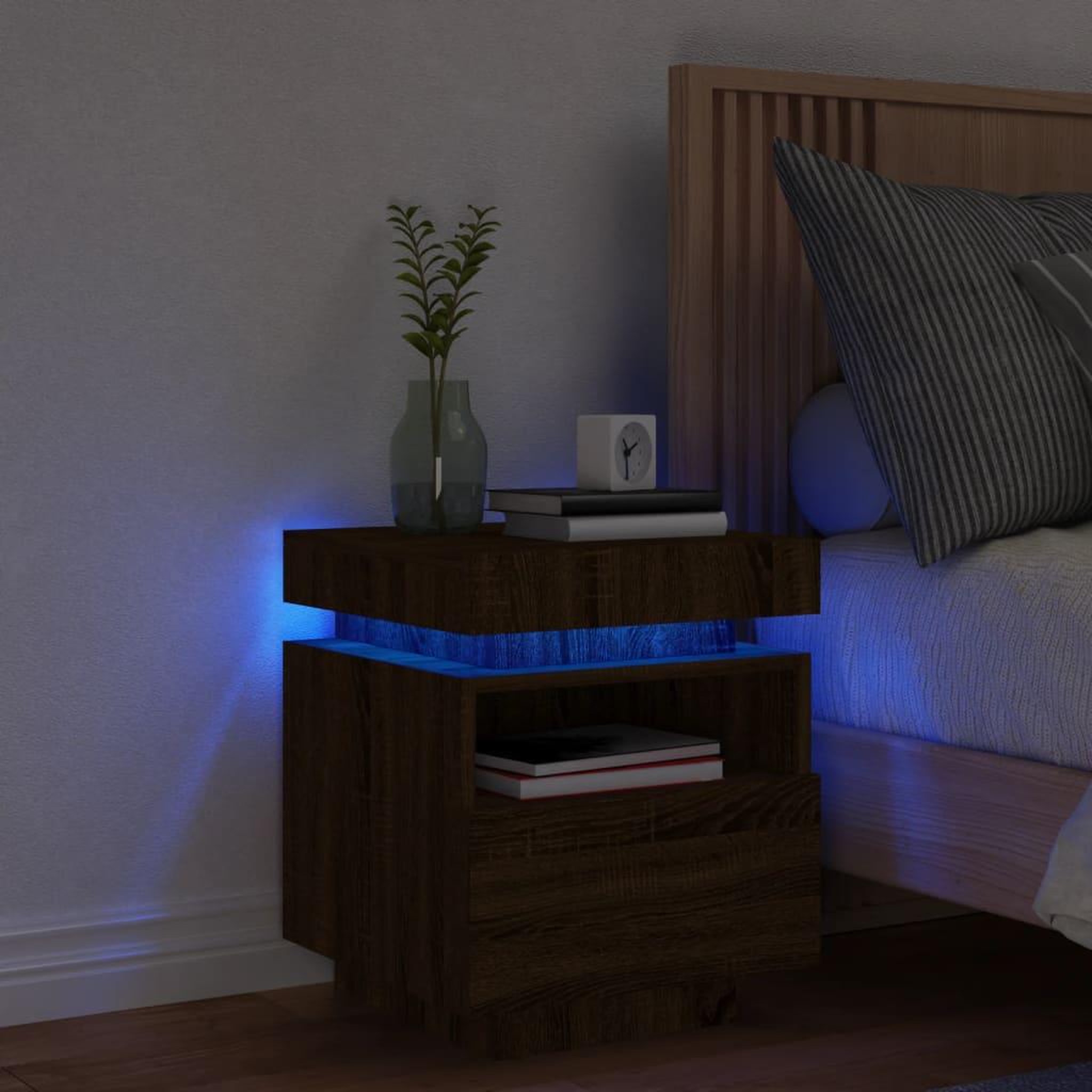 VIDAXL Armoire de chevet avec lumieres LED chene marron 40x39x48,5 cm