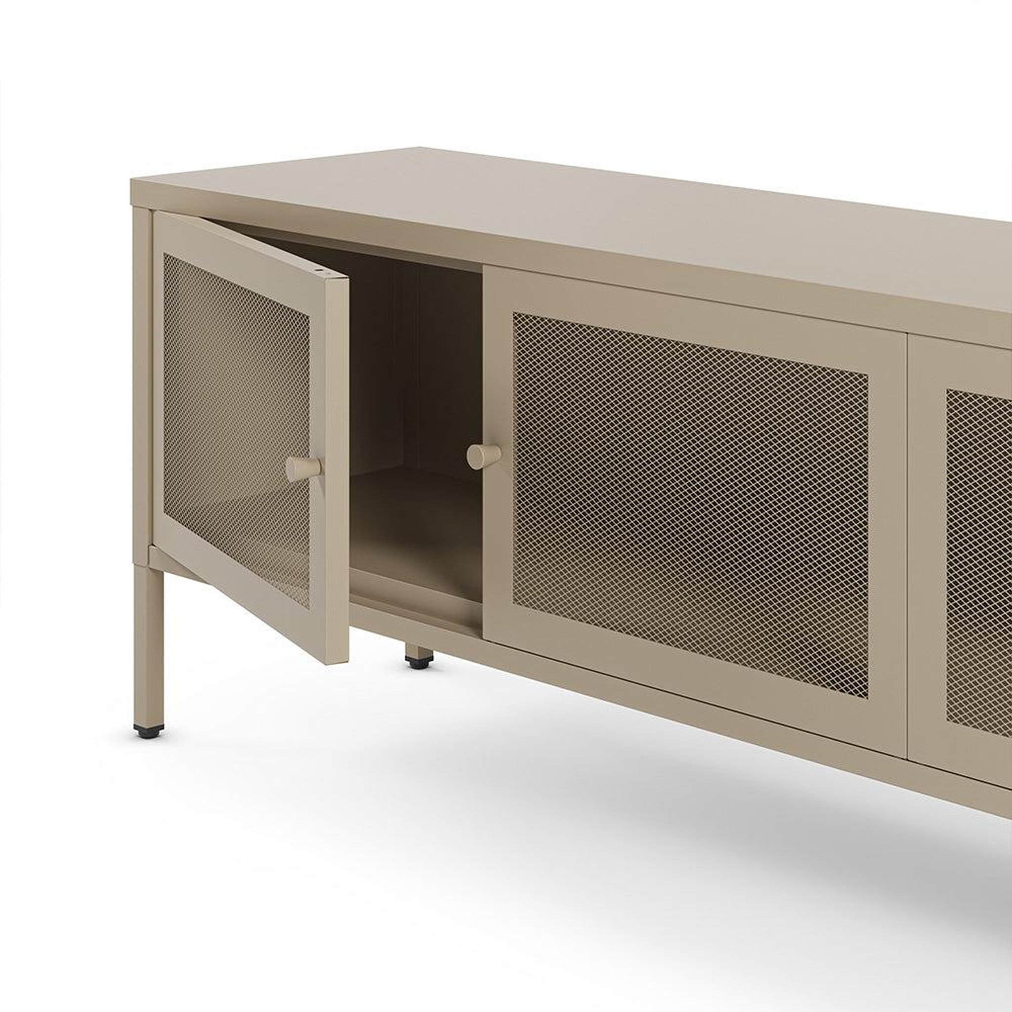 Voir la diapositive 6 : MAISON PAVANE Meuble tv en métal beige 4 portes, 160 cm-latem