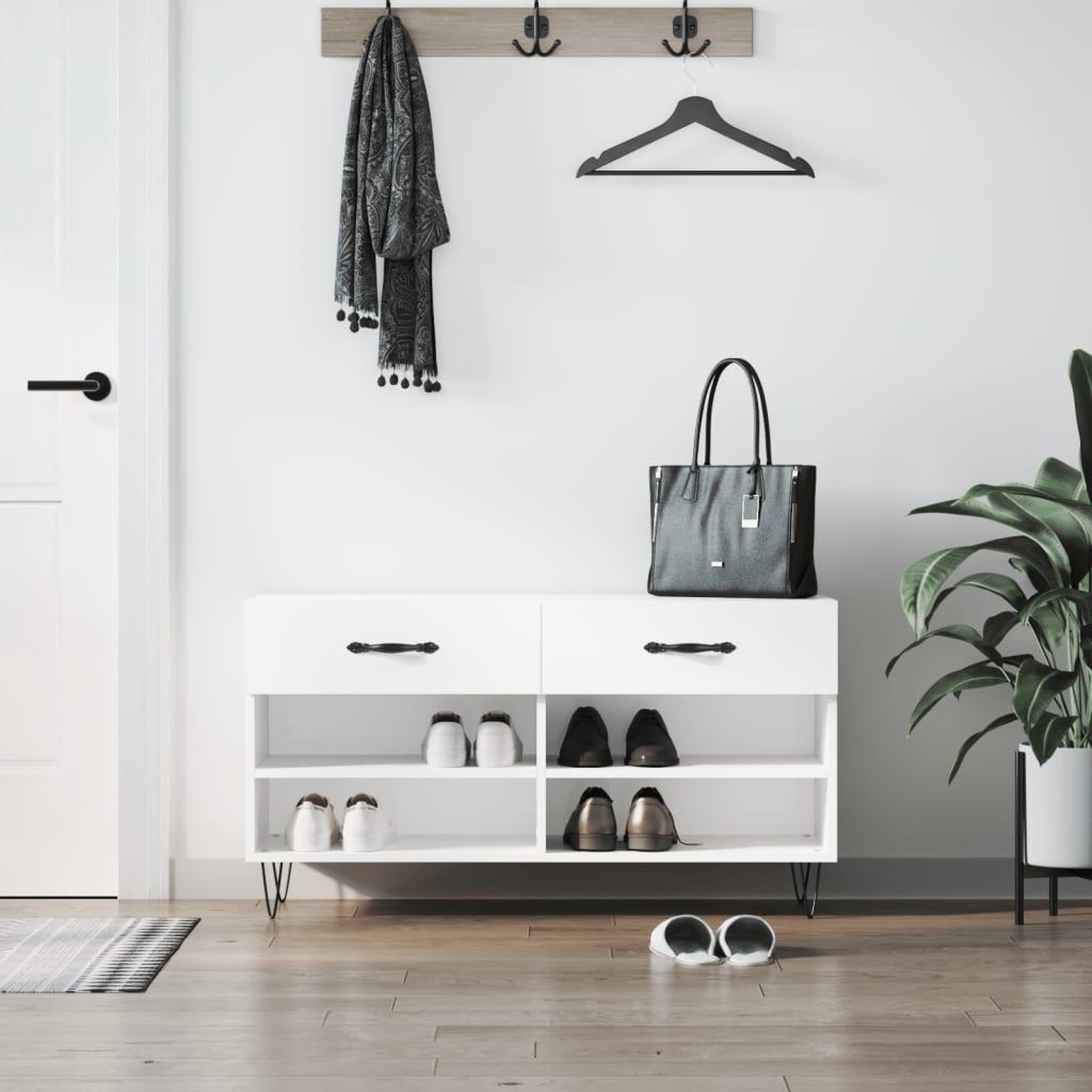 VIDAXL Banc a chaussures blanc brillant 102x35x55 cm bois d'ingenierie