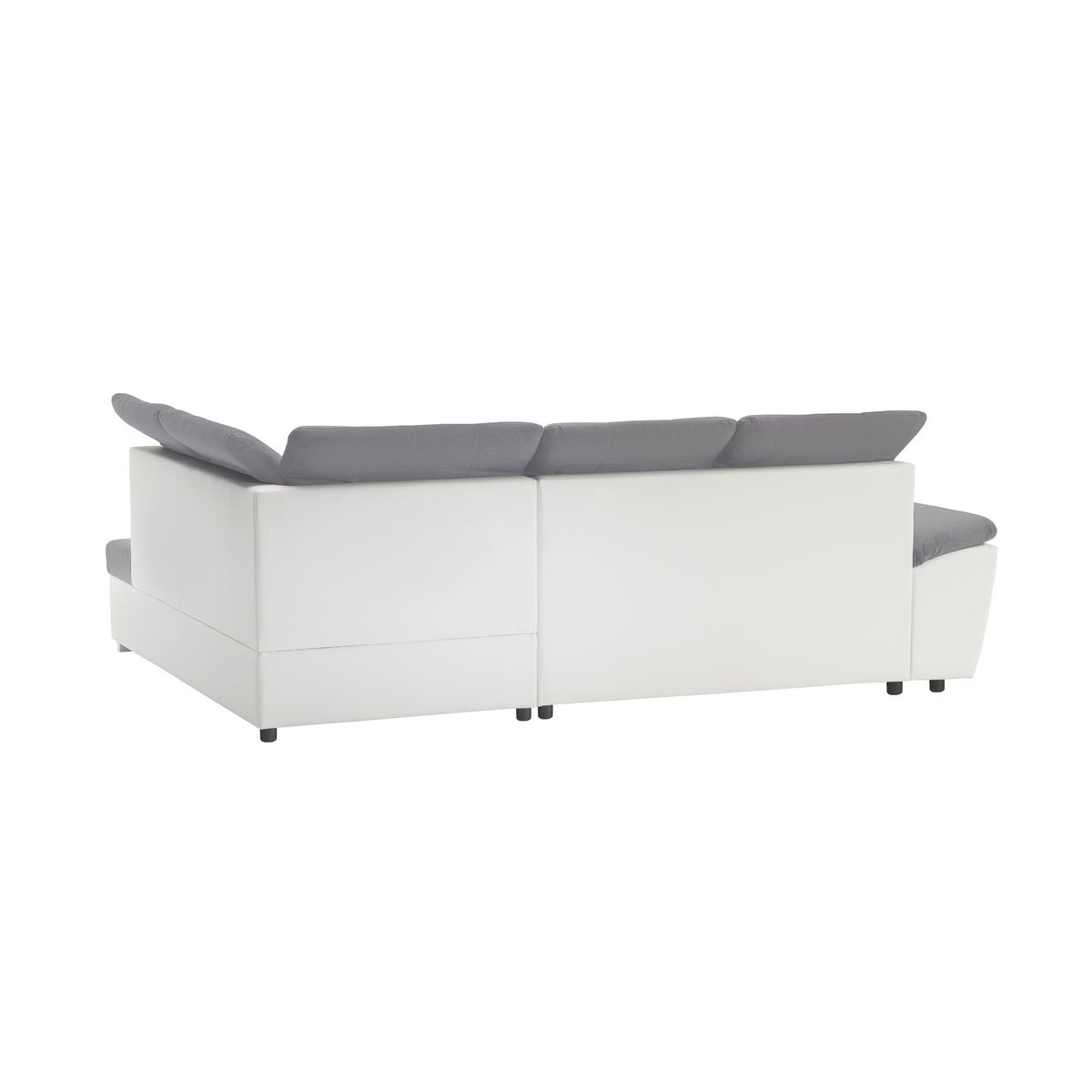 Canapé d'angle gauche convertible avec coffre et repose tête réglable en tissu gris + pu  blanc RECITAL