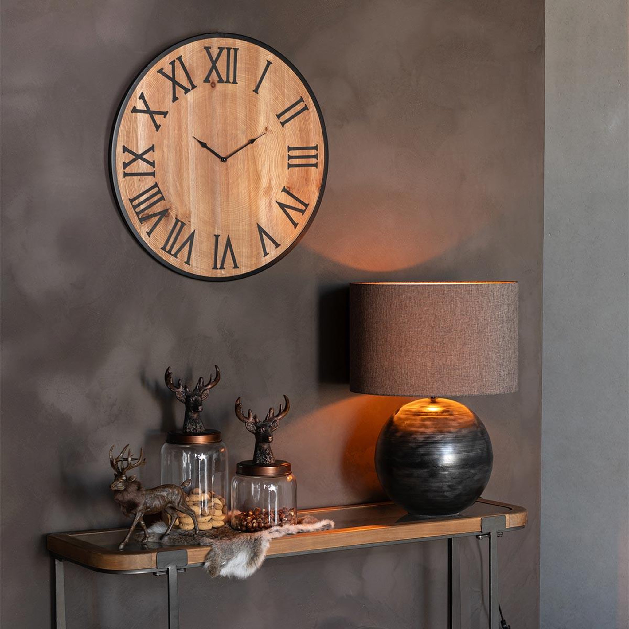 Voir la diapositive 4 : J-LINE Horloge murale effet bois  nue  60cm naturel