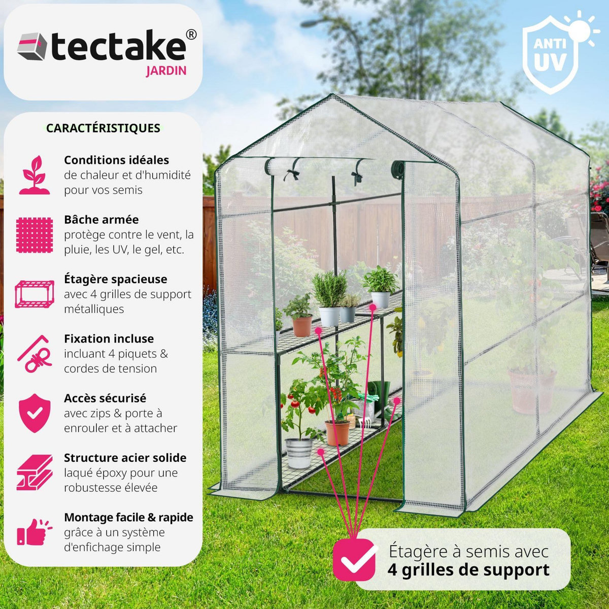 tectake Serre de jardin souple 3,6 m³ avec 4 étagères blanc