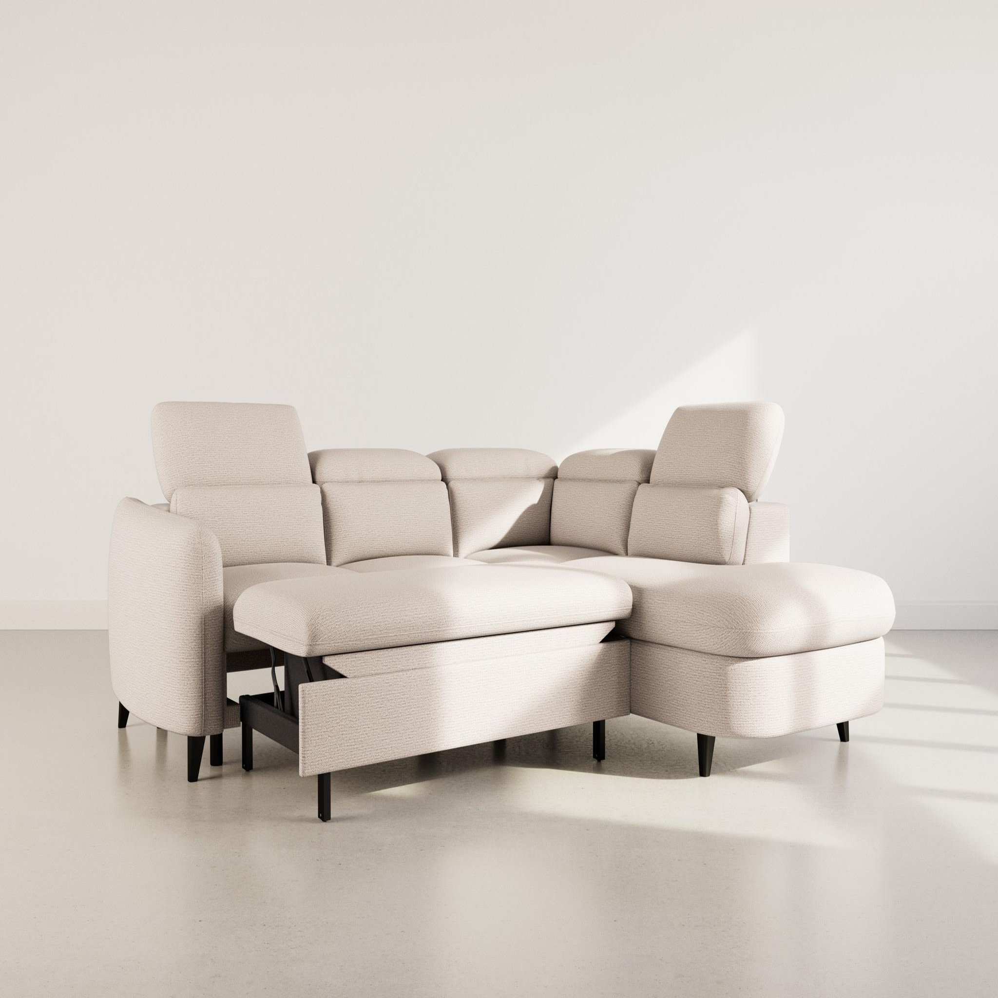 Voir la diapositive 3 : BEST MOBILIER Opaline - canapé d'angle droit 5 places convertible avec têtières et coffre en tissu texturé