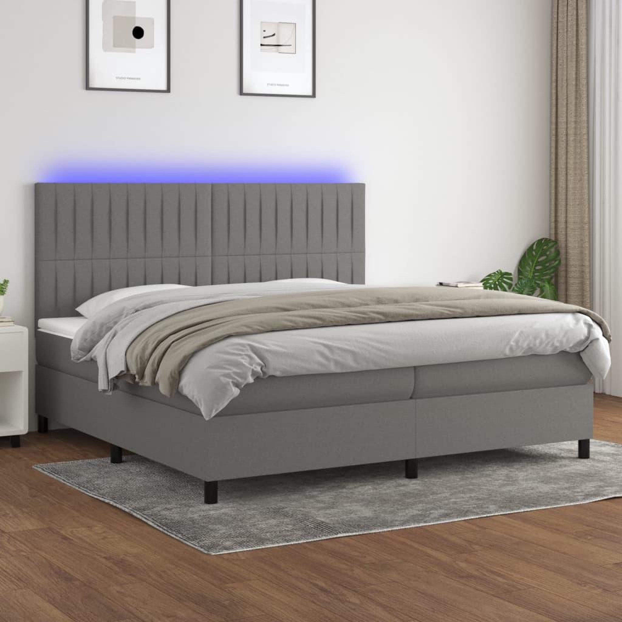 Voir la diapositive 1 : VIDAXL Sommier a lattes de lit et matelas et LED Gris fonce 200x200 cm
