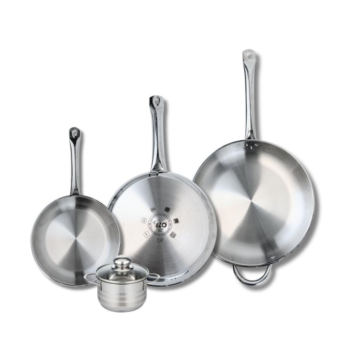 ELO Ensemble de 3 Poêles de cuisson 24, 28 et 32 cm et 1 faitout 12 cm Elo Profi Brillant