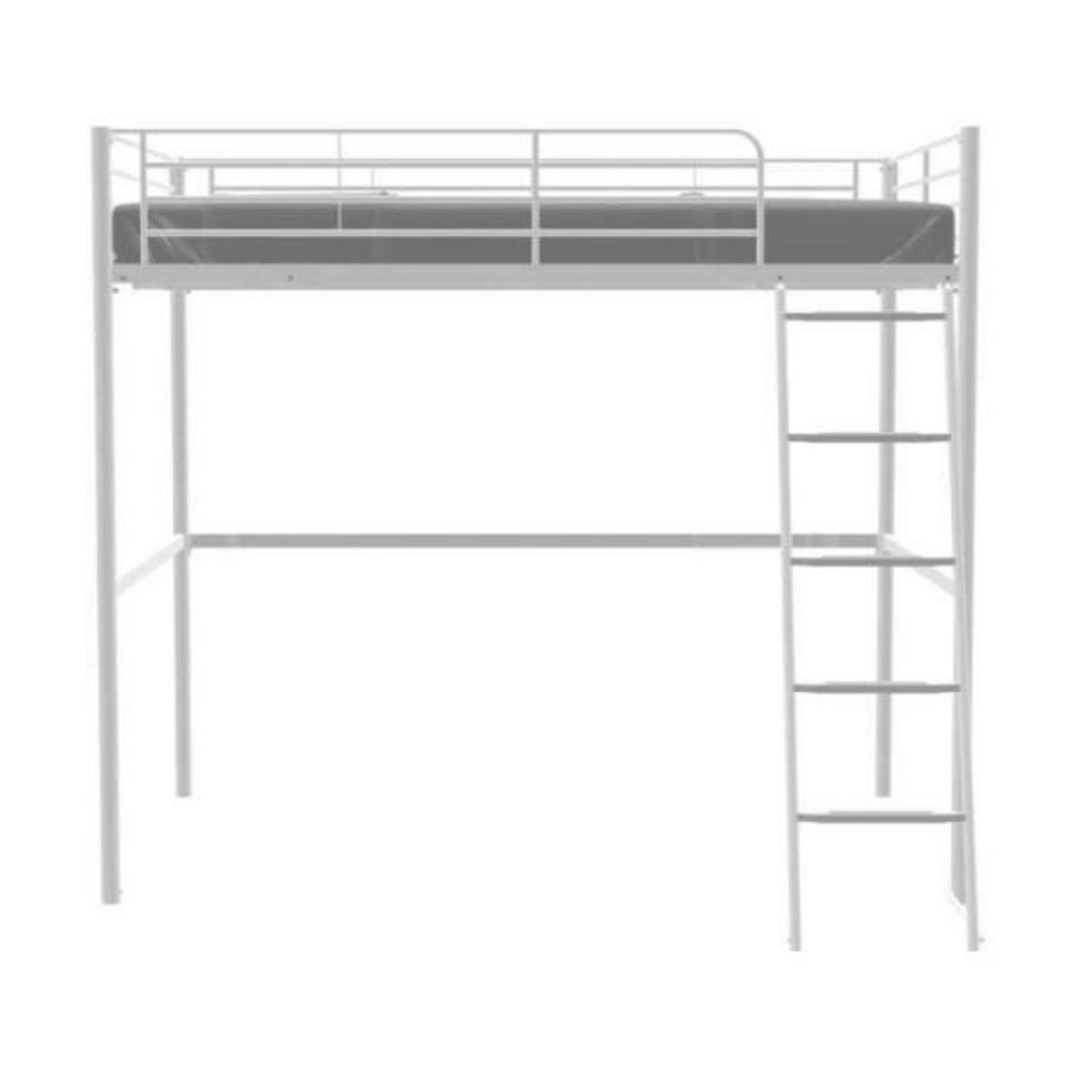 MARKET24 Lit mezzanine en métal - ELIOT - Blanc - 140 x 200 cm - Sommier inclus