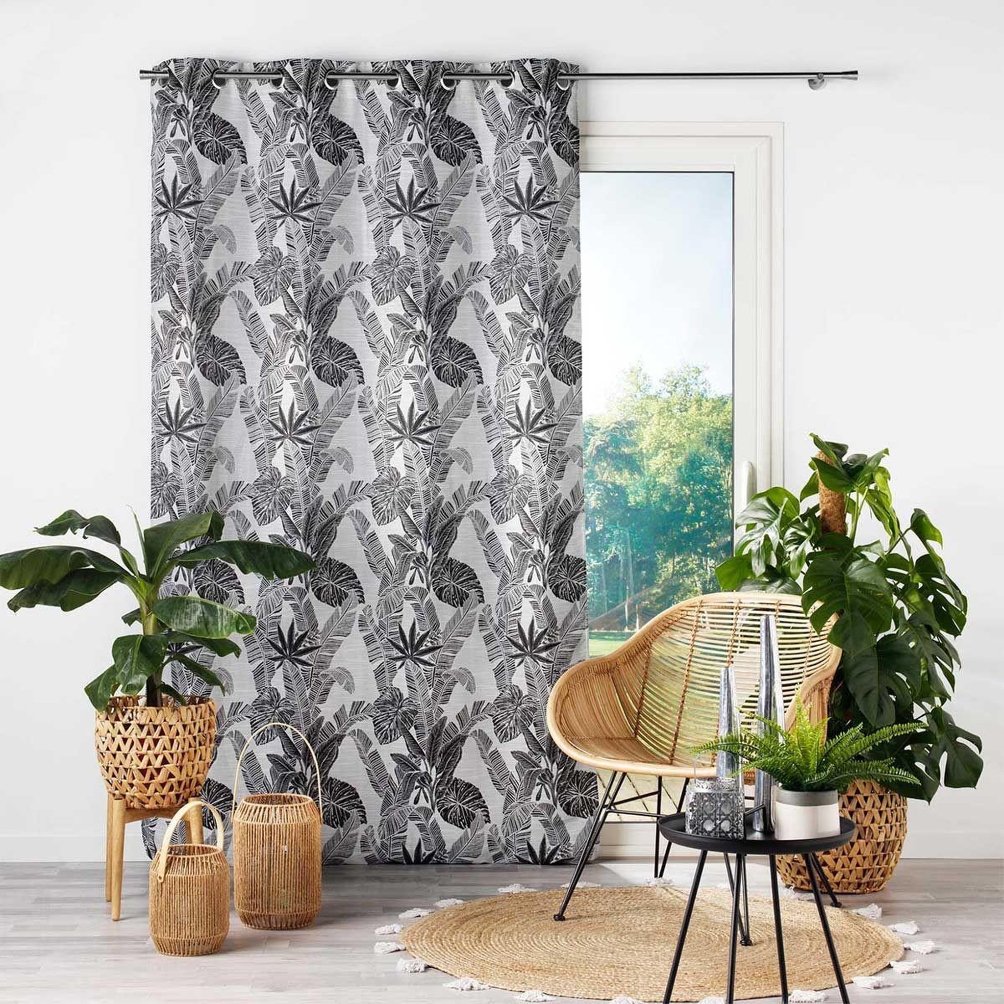 Voir la diapositive 3 : Douceur d'Intérieur Rideau à œillets imprimé  faggy  140x260cm noir