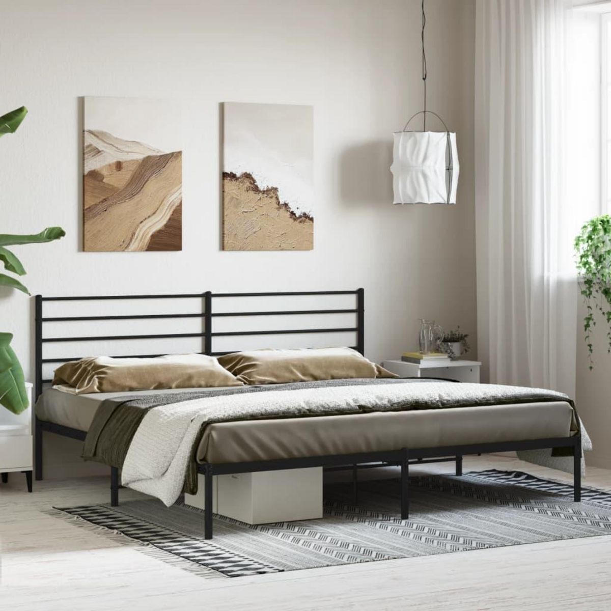 VIDAXL Cadre de lit metal sans matelas et tete de lit noir 180x200 cm