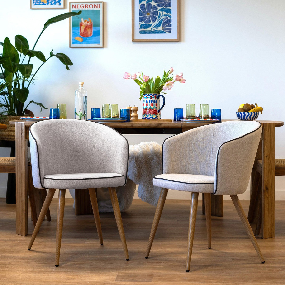 Rendez vous déco Lot de 2 chaises en tissu gris clair et pieds en métal - Chiara