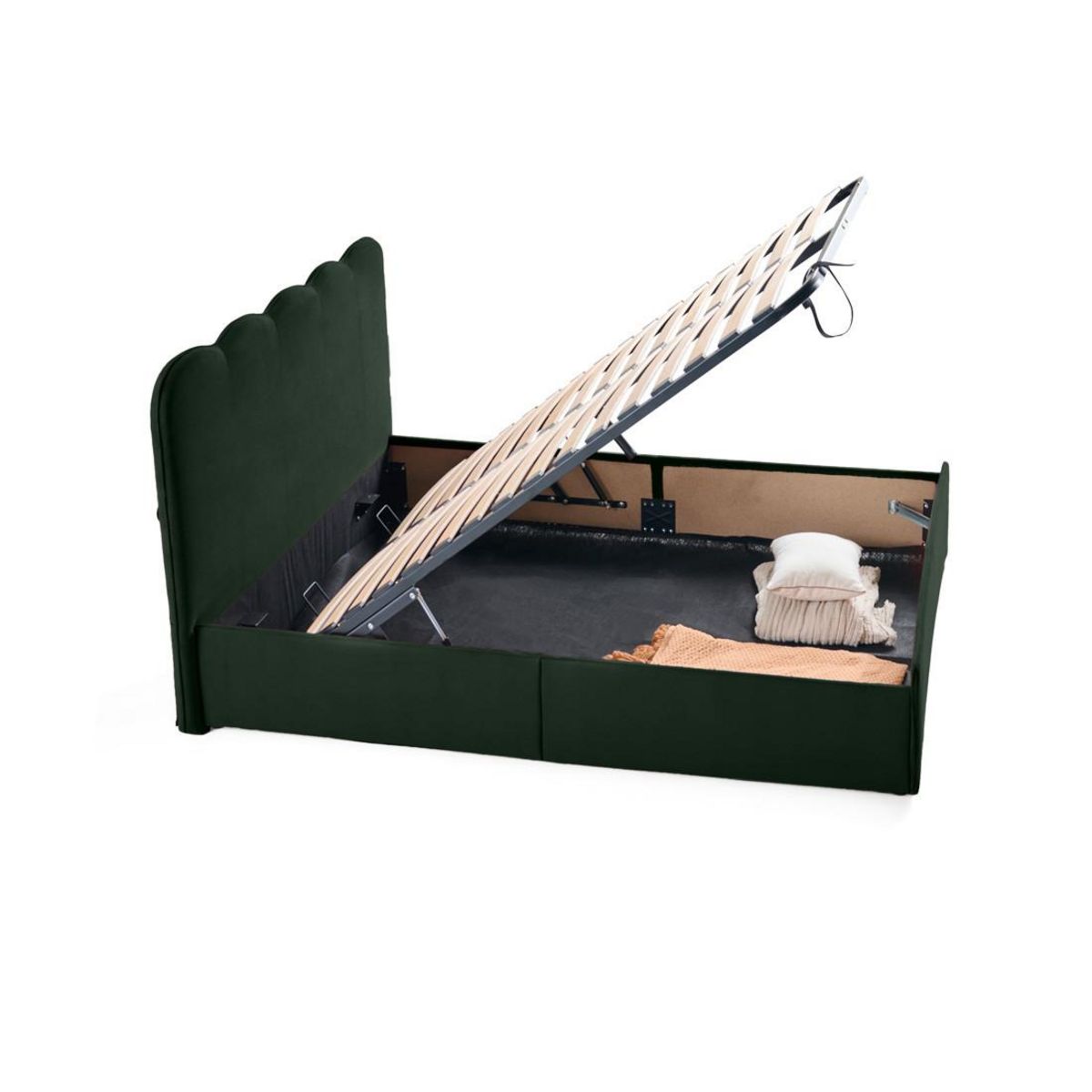 BEST MOBILIER Kahlo - lit coffre - 160x200 - en velours - sommier inclus