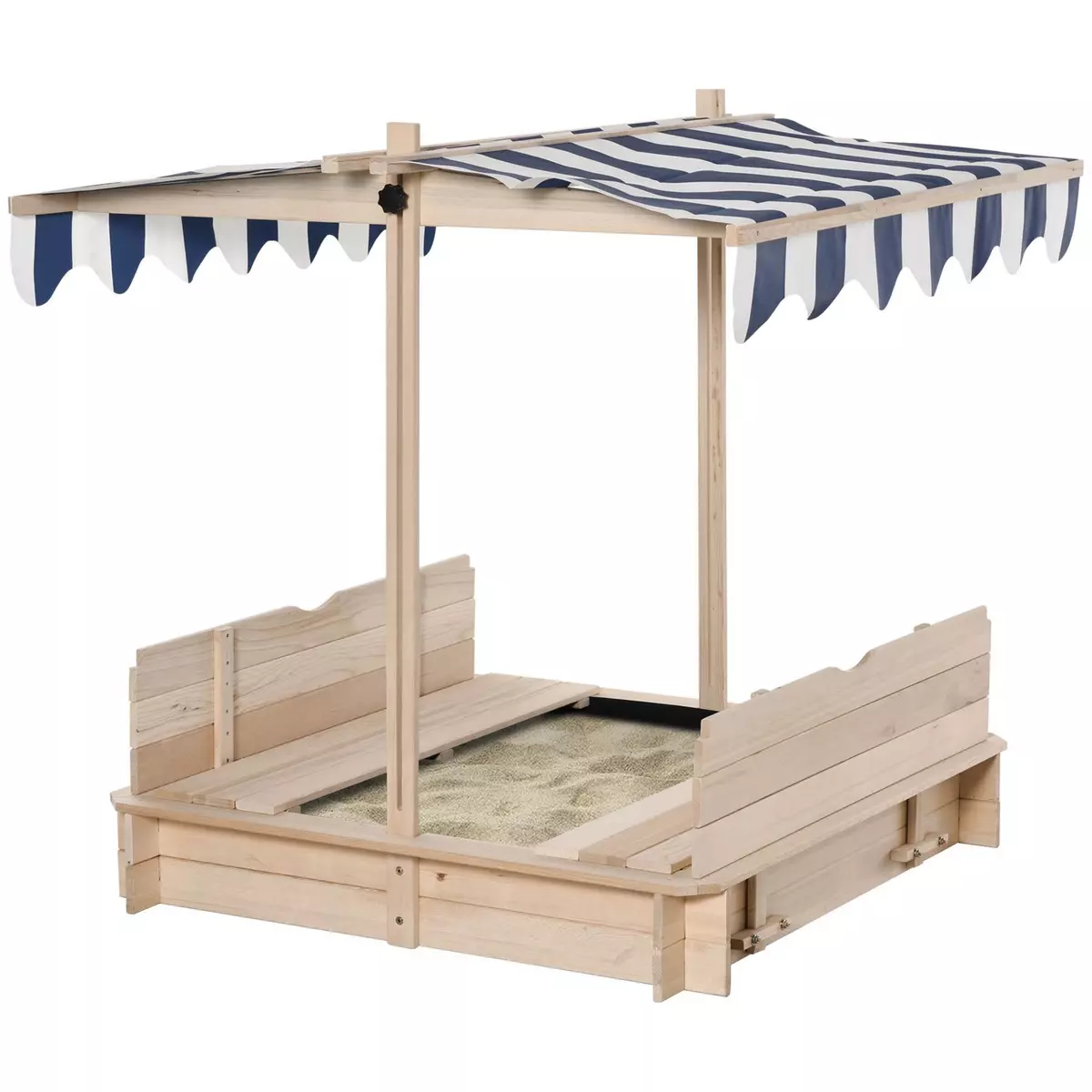 OUTSUNNY Bac à sable carré en bois pour enfant dim. 106L x 106l cm avec bancs et couvercle - auvent réglable