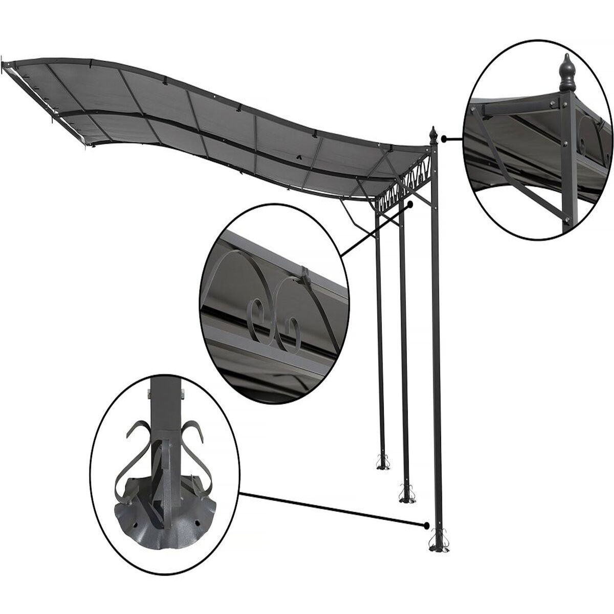 Habitat et Jardin Pergola tonnelle adossée en métal - 3 x 4 m - Gris