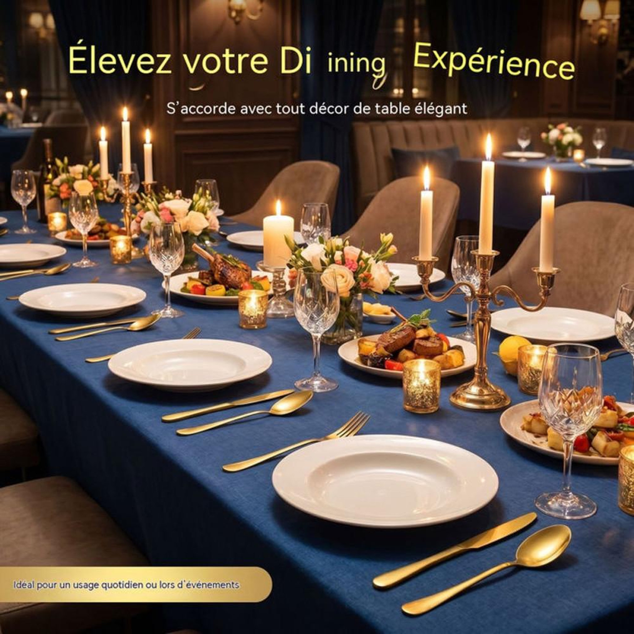 Voir la diapositive 5 : Set de couverts 24 pièces en acier inoxydable 304 finition or brossée, poignées ergonomiques, coffret cadeau pour 6 personnes