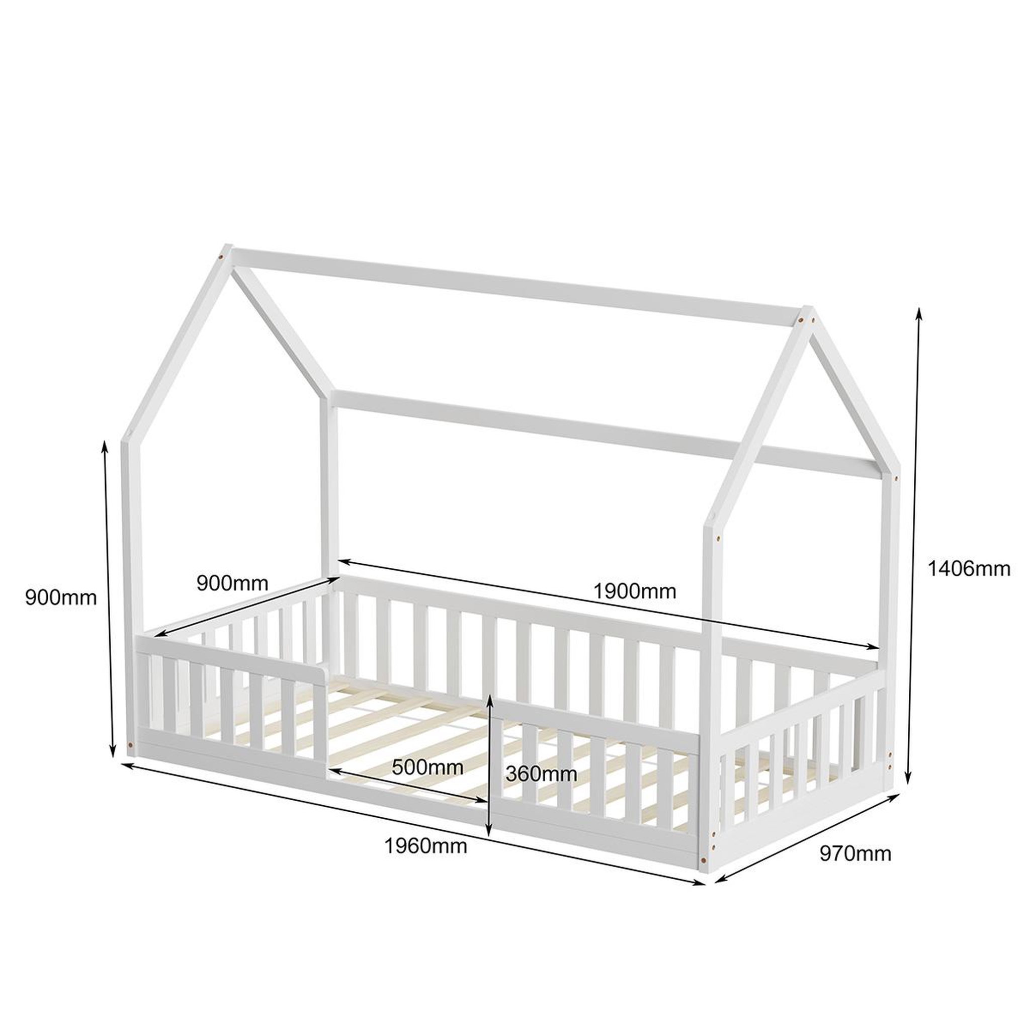 Voir la diapositive 3 : MINEA Minea | lit cabane avec barrière nid enchante 90x190 cm (matelas non inclus)
