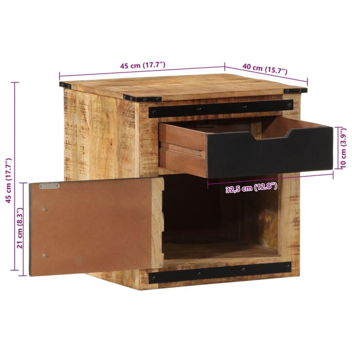 VIDAXL Table de chevet 45x40x45 cm bois de manguier massif