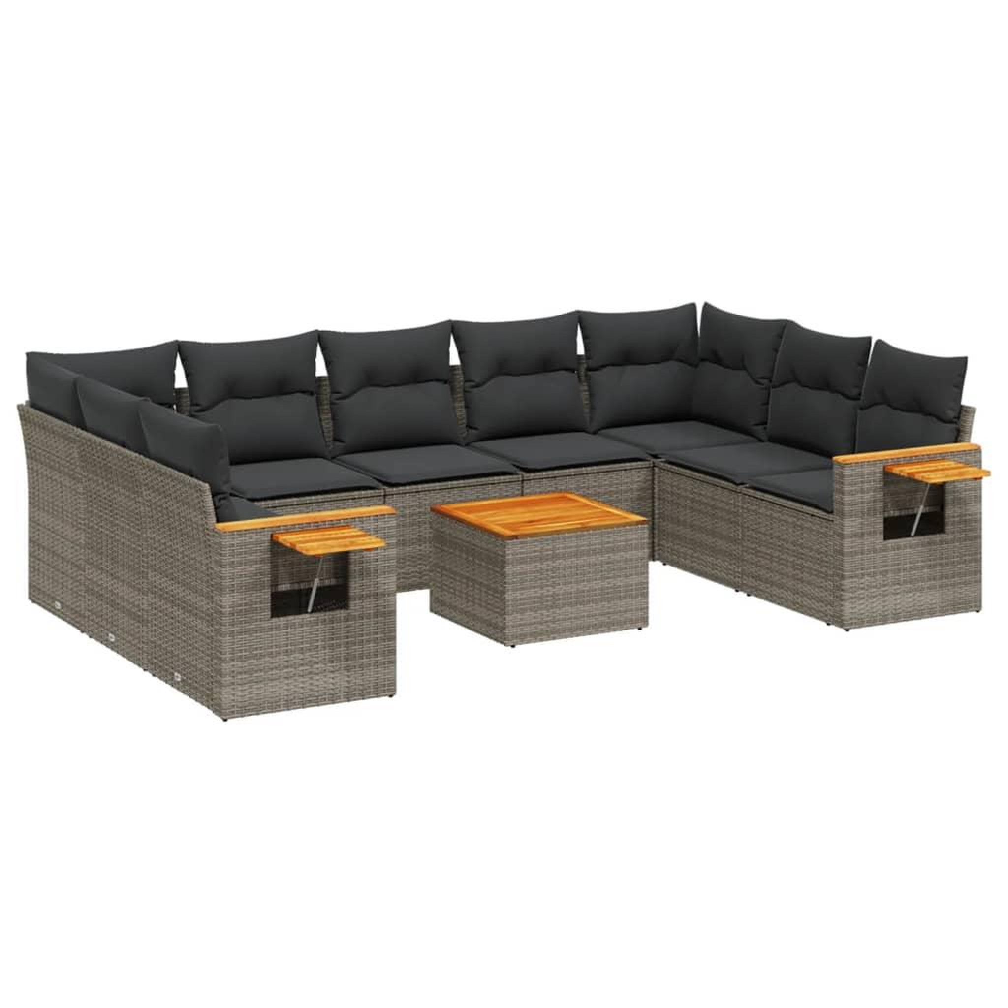 Voir la diapositive 2 : VIDAXL Salon de jardin avec coussins 10 pcs gris resine tressee