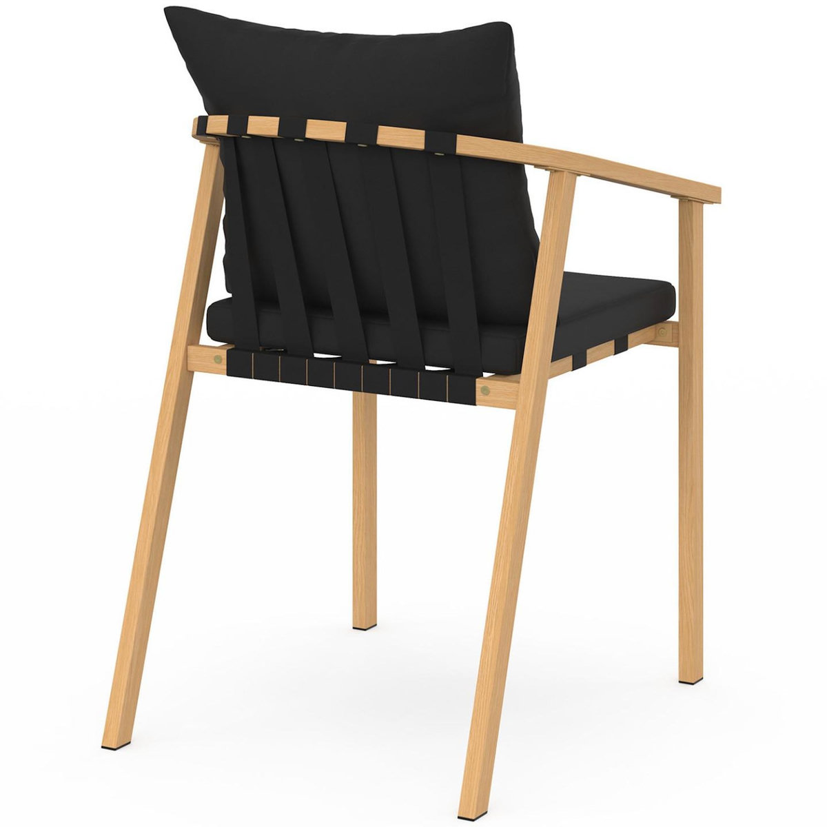 ID MARKET Lot de 4 chaises de jardin MALTA structure en métal effet bois, lanières et coussins noirs