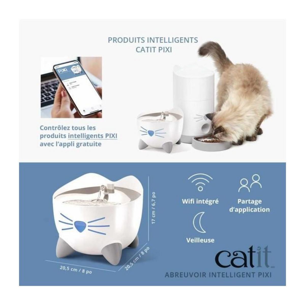 Cat'it CAT IT Fontaine a eau connectée pour chat - 2L (Acier inox, stérilisation UVC et application)