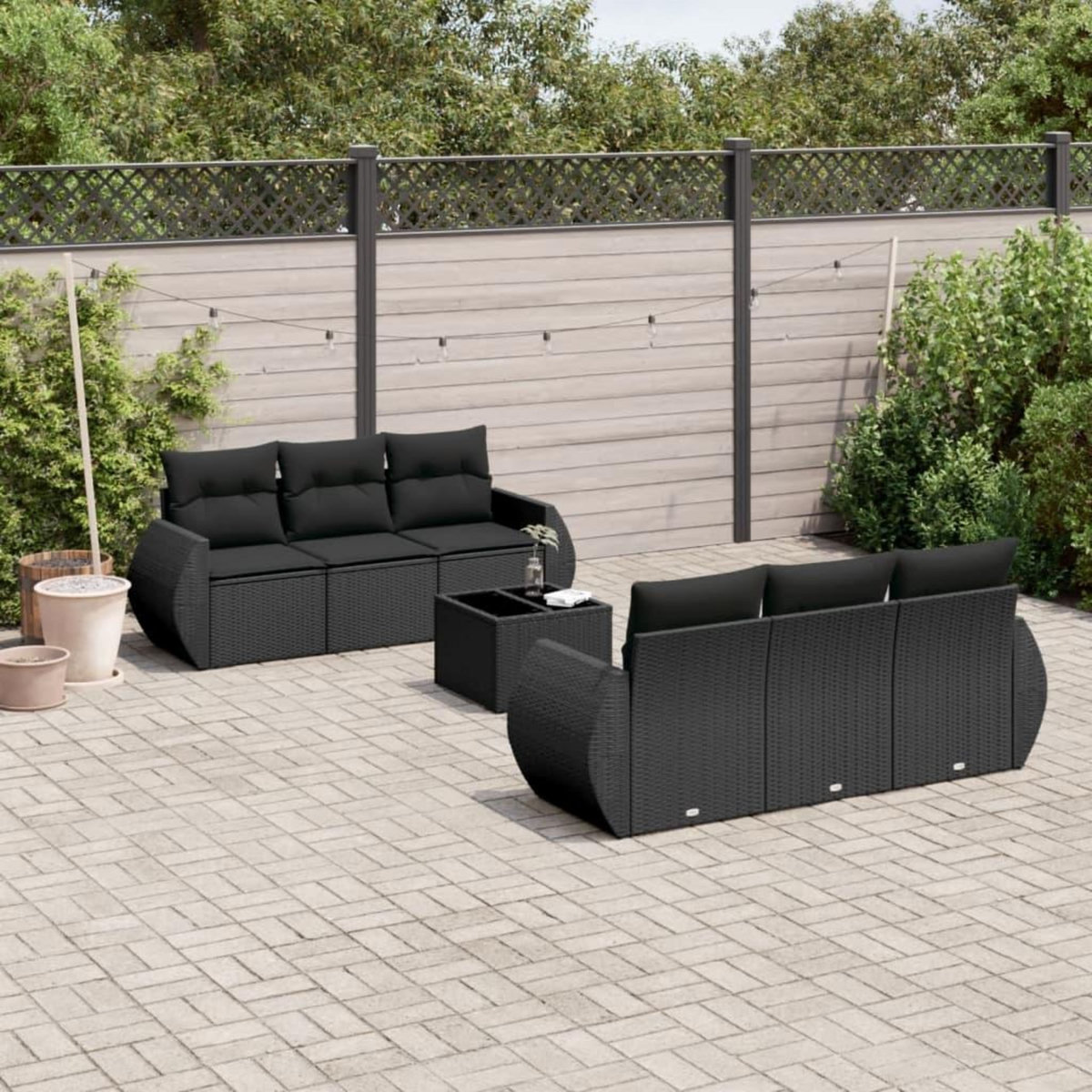 VIDAXL Salon de jardin 7 pcs avec coussins noir resine tressee