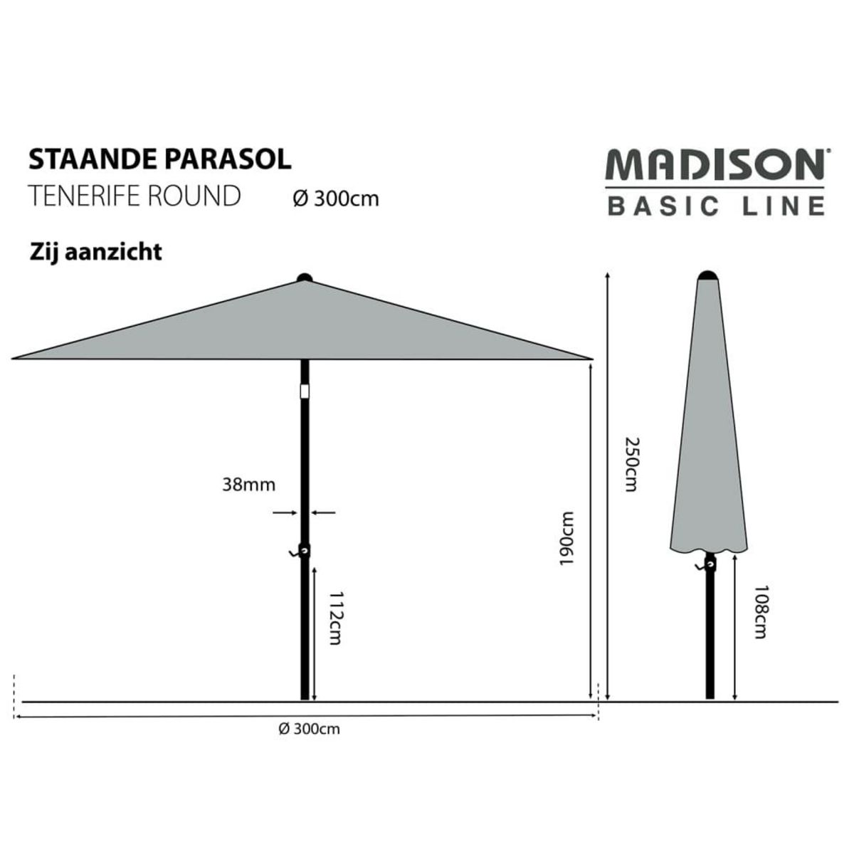 MADISON Madison Parasol de jardin Tenerife 300 cm rond ecru