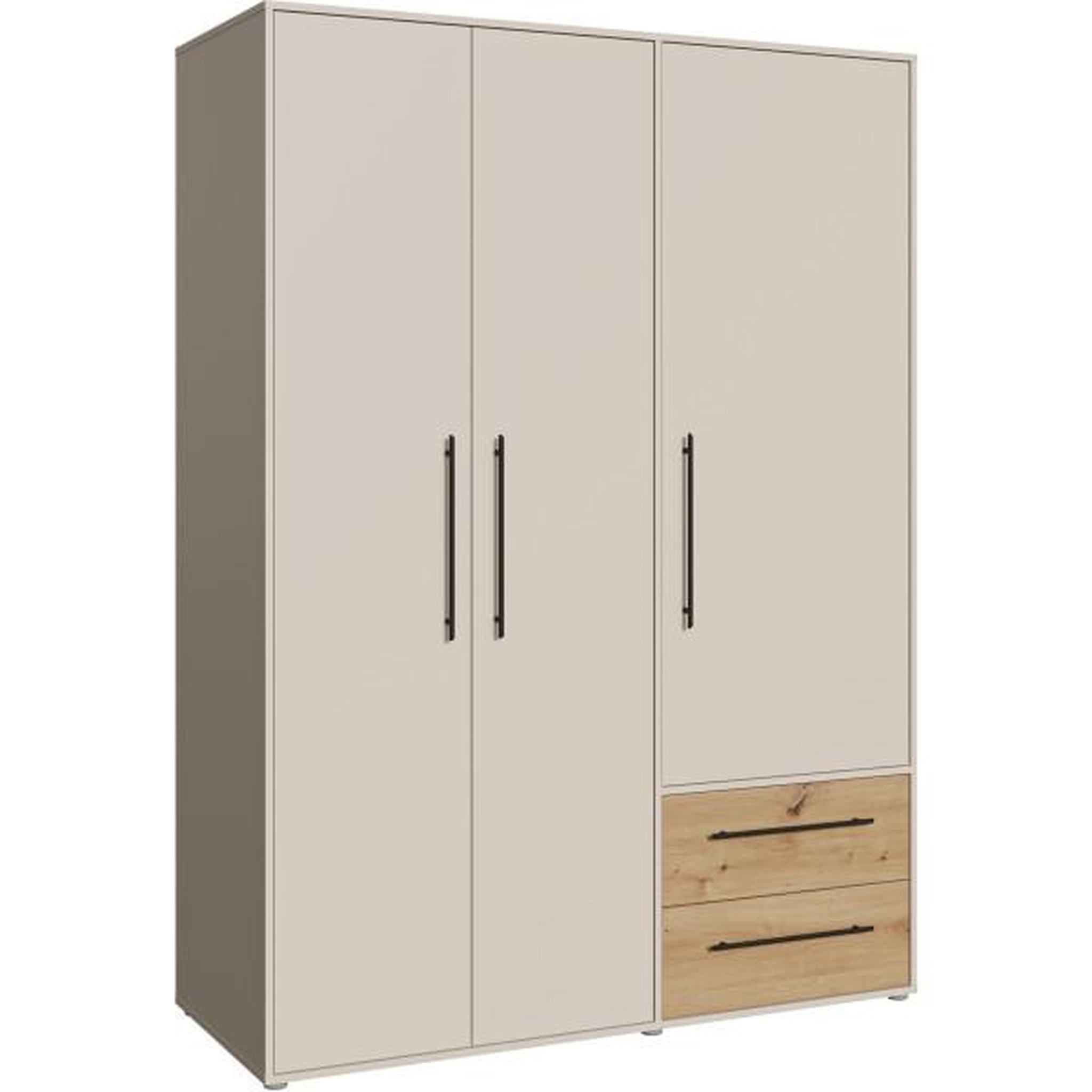 Voir la diapositive 2 : MARKET24 Armoire de chambre - Sable et Chene - 3 portes battantes - L144,4 x P58,8 x H200,1 cm - MOKKARIS