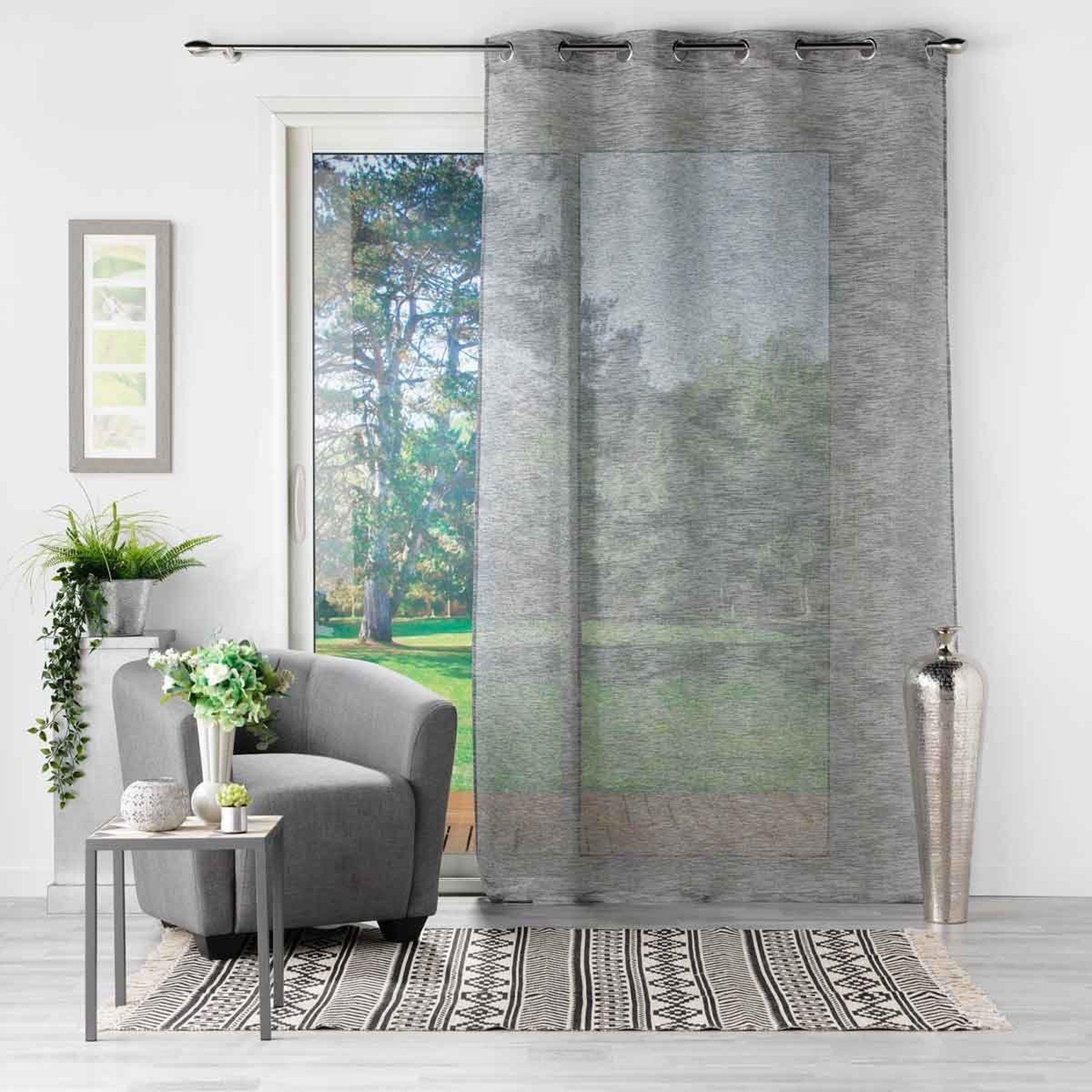 Voir la diapositive 4 : Douceur d'Intérieur Rideau voilage à œillets  zebra  140x240cm anthracite
