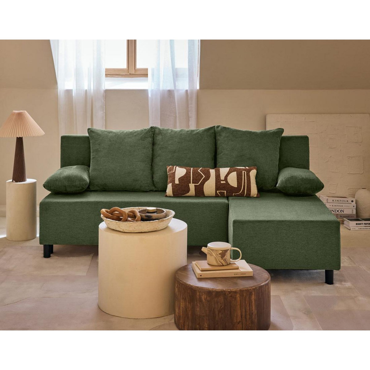 BEST MOBILIER Gloria - canapé d'angle réversible 4 places convertible avec coffre en tissu texturé