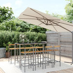 VIDAXL Ensemble de bar jardin 9 pcs gris poly rotin/bois massif acacia