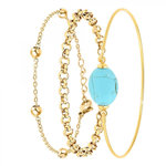 SC BOHEME Lot de 3 bracelets SC Bohème en Laiton Finement doré orné d'une pierre naturelle Turquoise