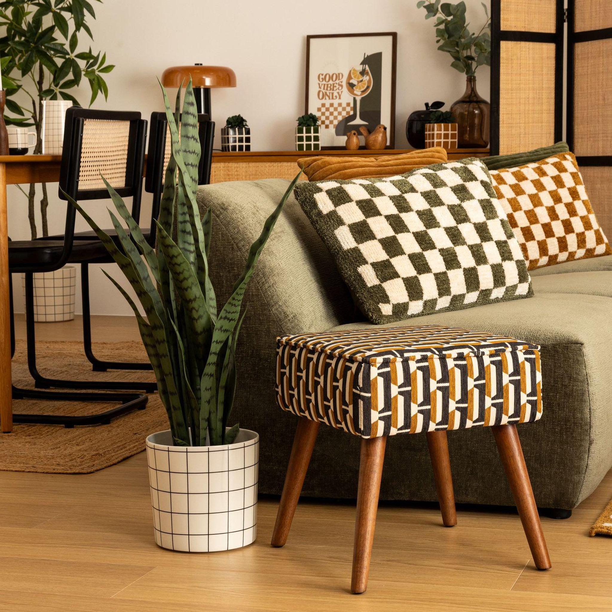 Voir la diapositive 2 : ATMOSPHERA Tabouret d'appoint en tissu jacquard chiara