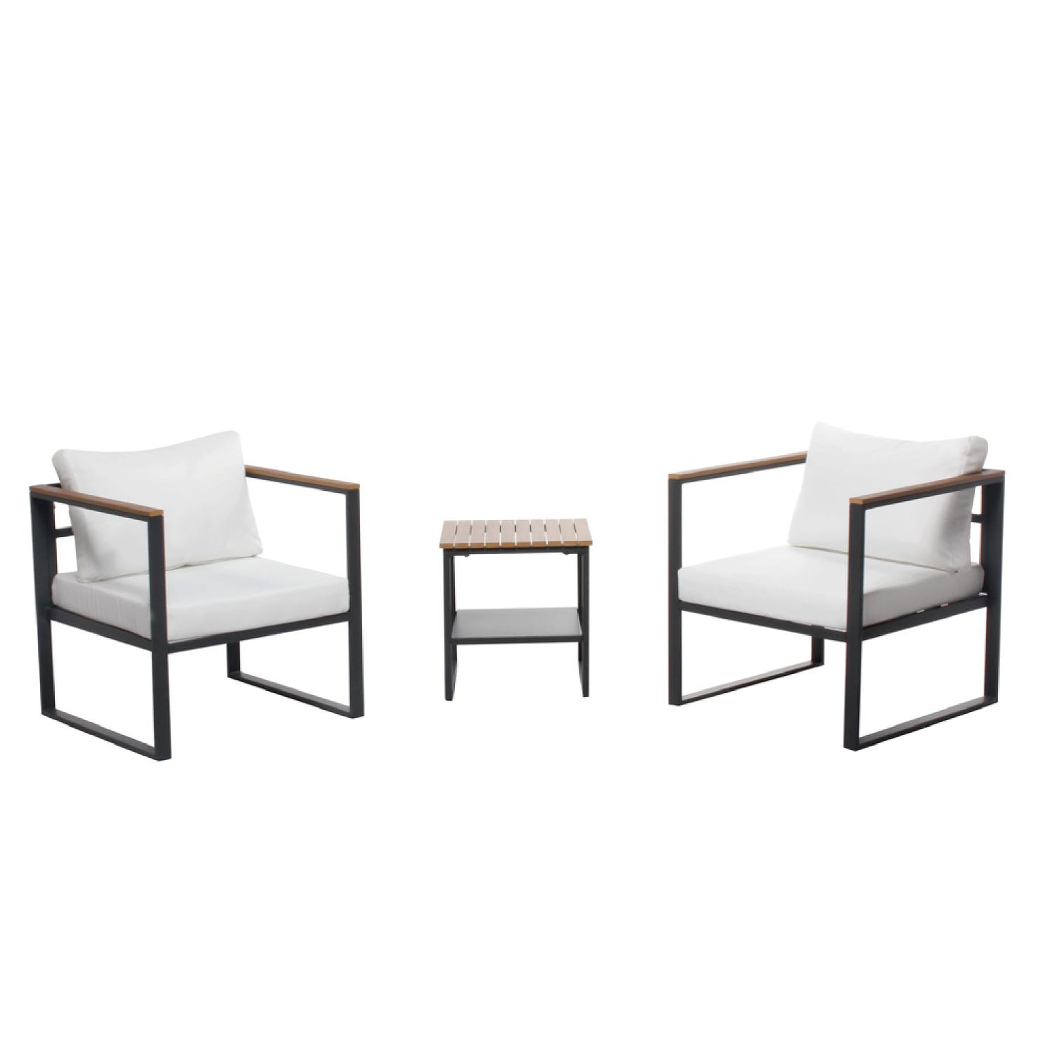 CONCEPT USINE Salon de jardin 2 places gris anthracite et effet bois + table vigo