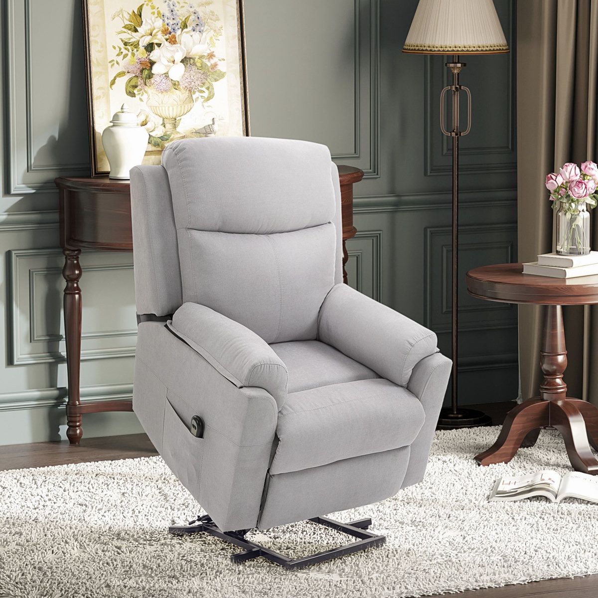HOMCOM Fauteuil de relaxation électrique - fauteuil releveur inclinable avec repose-pied ajustable et télécommande - tissu aspect lin gris clair
