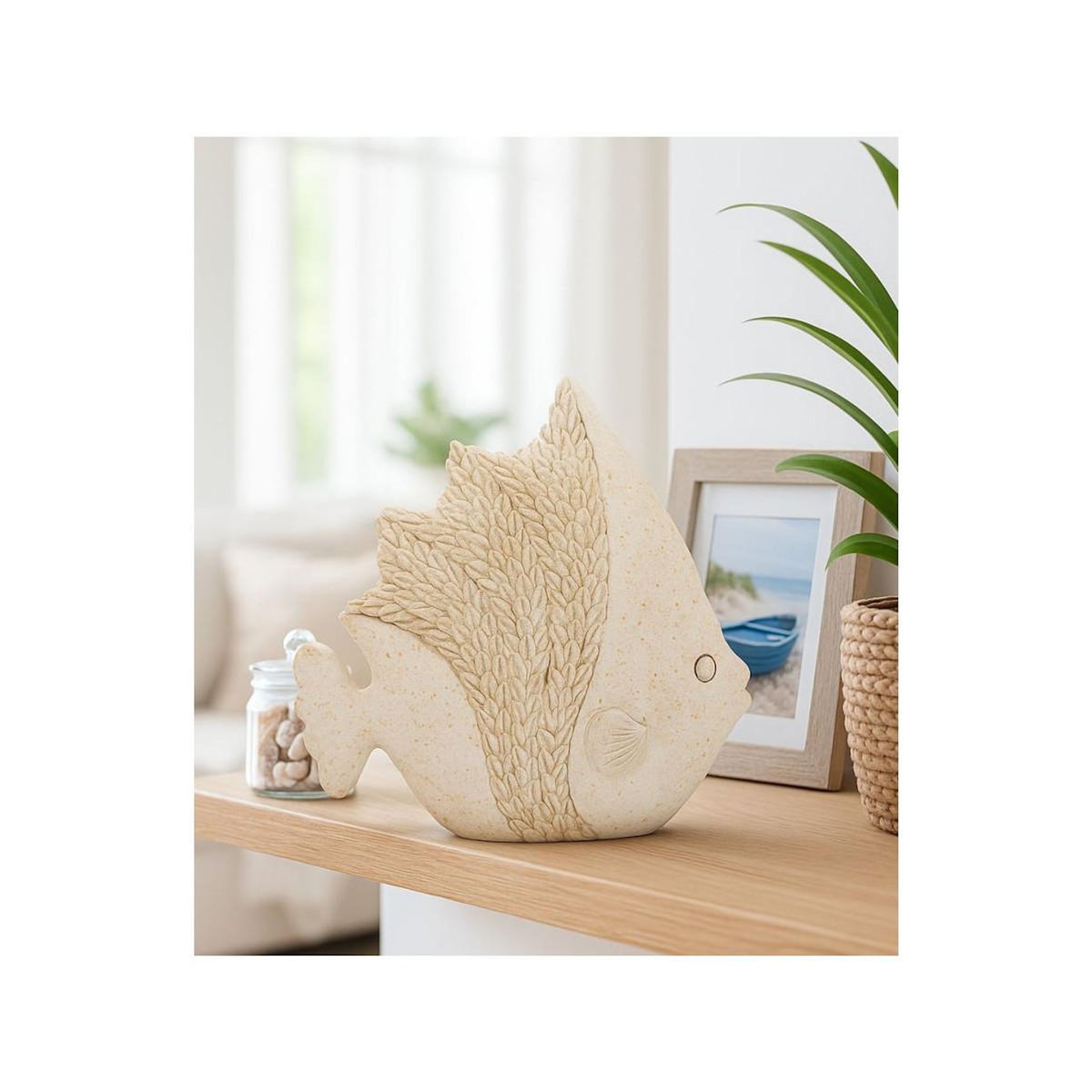Paris Prix Statuette Poisson en Résine  Sand  16cm Beige
