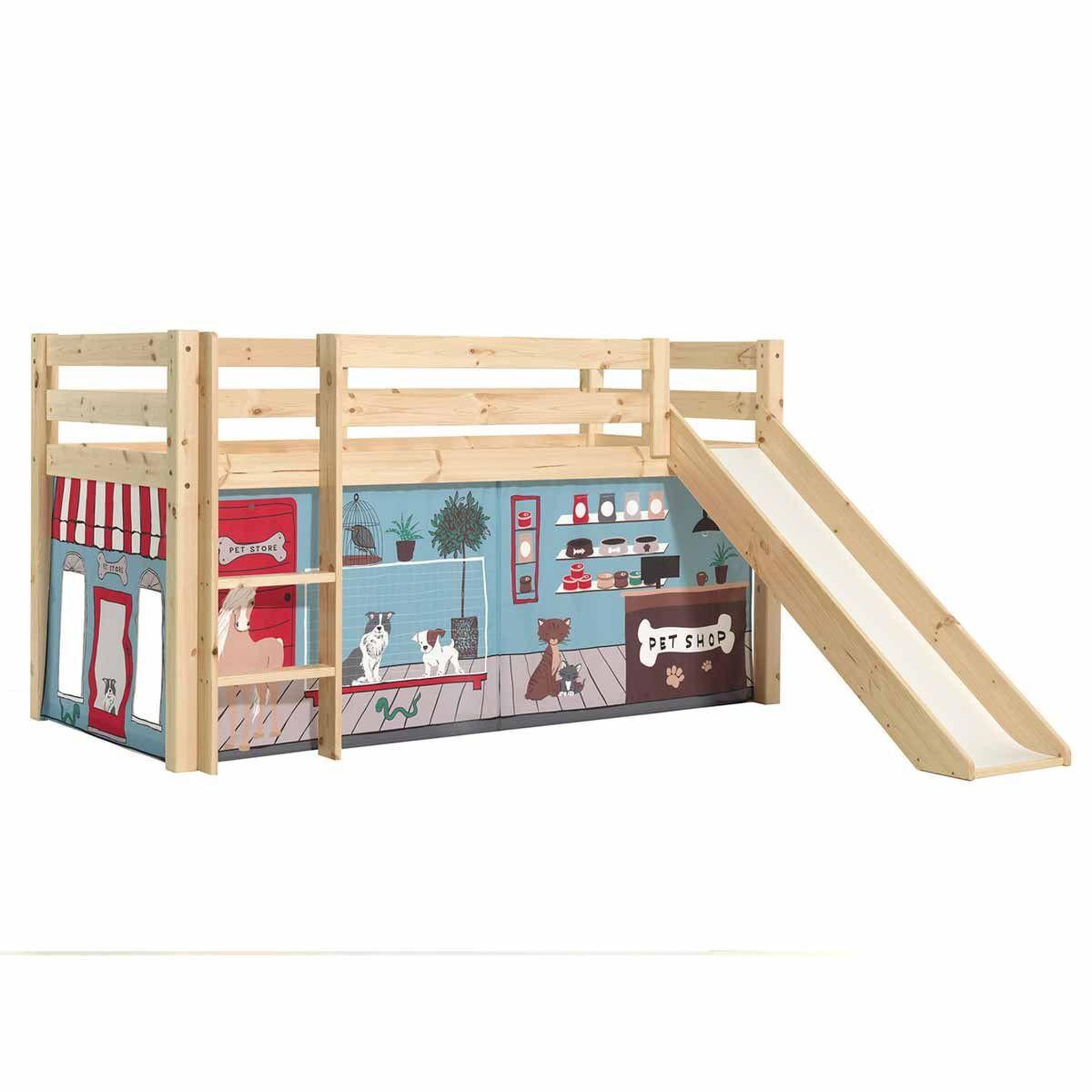 Paris Prix Lit enfant surélevé avec toboggan  pino pet shop  90x200cm naturel