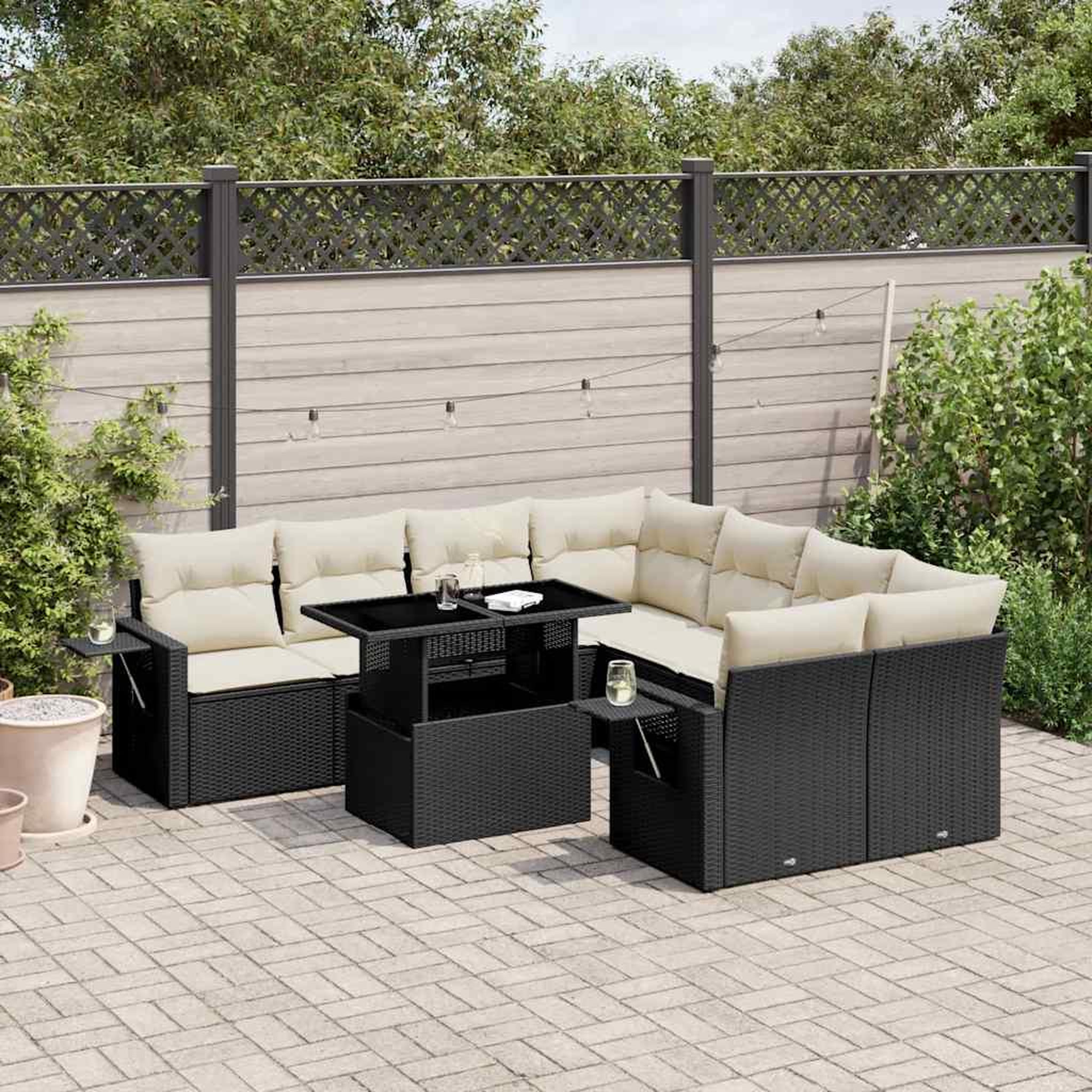 VIDAXL Salon de jardin 9 pcs avec coussins noir resine tressee
