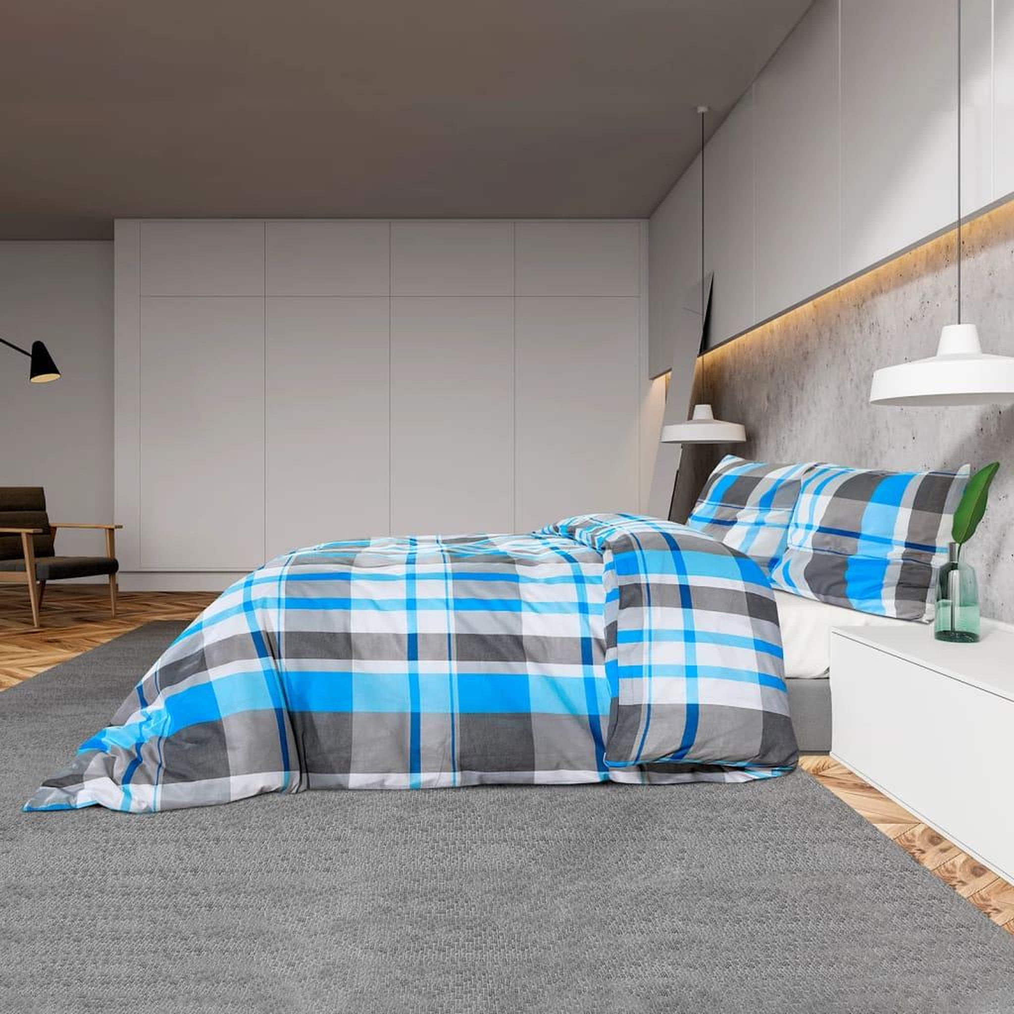 Voir la diapositive 4 : VIDAXL Ensemble de housse de couette Bleu et gris 200x200 cm Coton