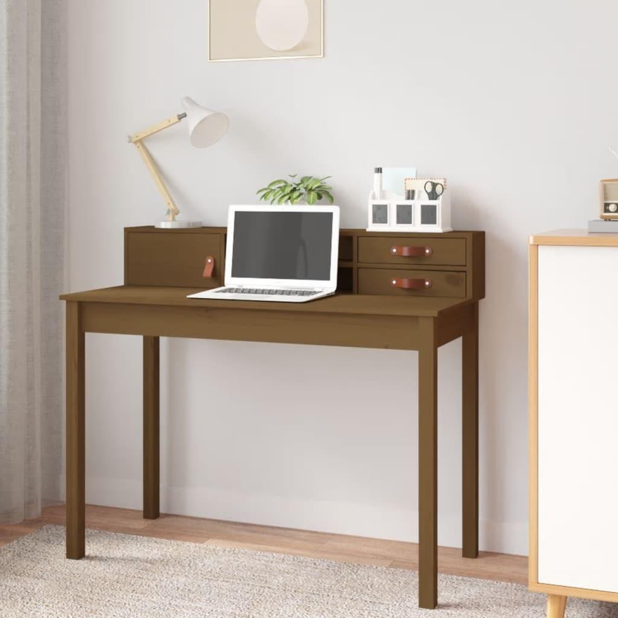 Voir la diapositive 1 : VIDAXL Bureau Marron miel 110x50x93 cm Bois massif de pin
