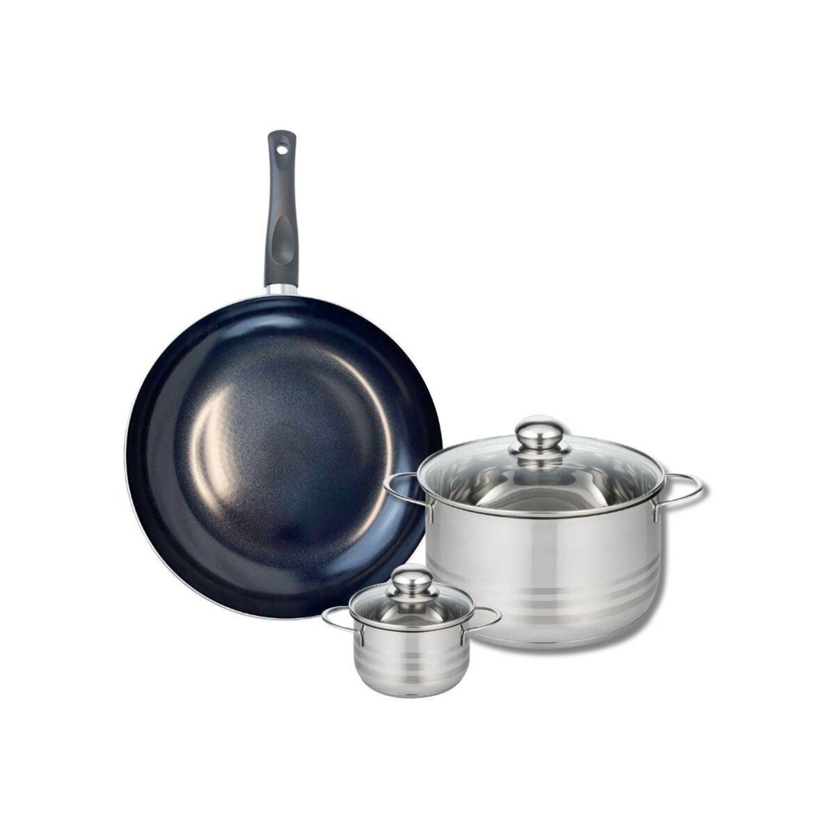 ELO Ensemble de 1 Poêle de cuisson 32 cm et 2 faitouts 12 et 24 cm Elo Prima Brillant