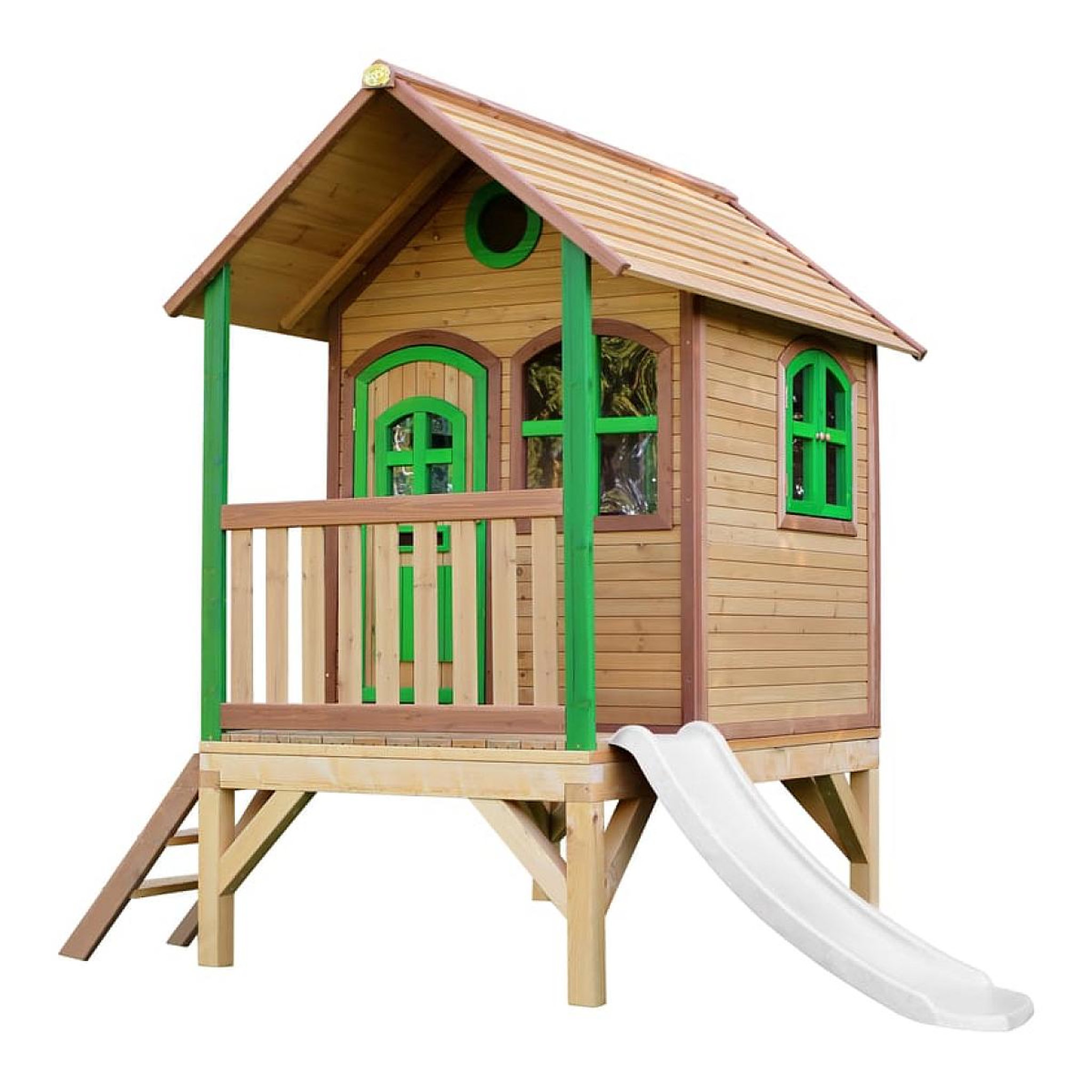 Axi House Maisonnette Tom marron-vert toboggan blanc