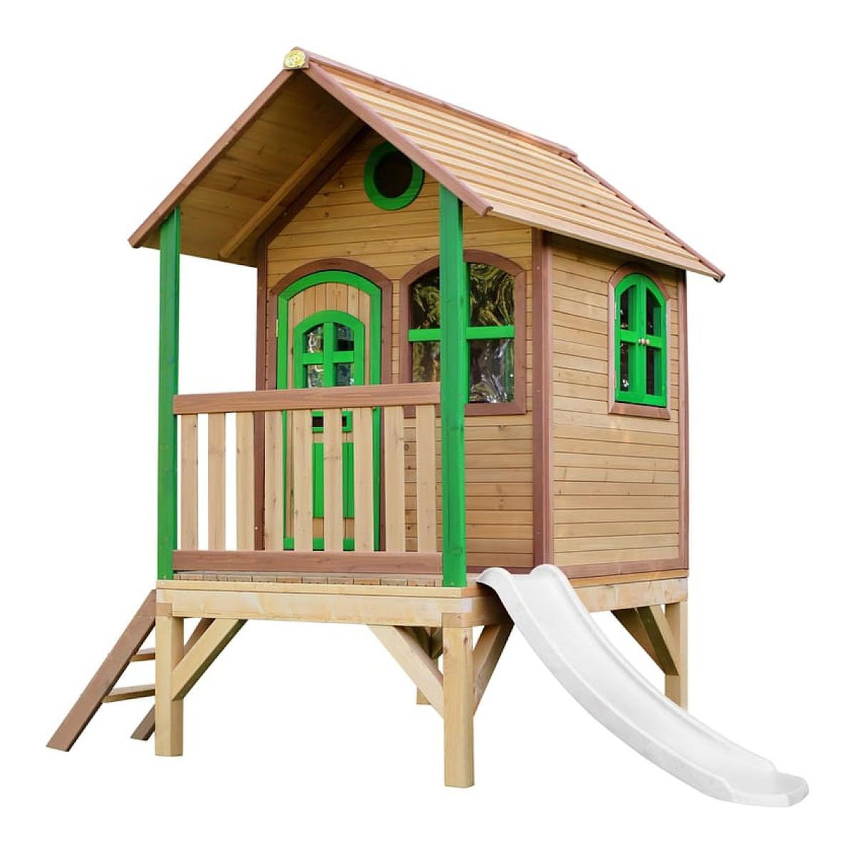 Axi House Maisonnette Tom marron-vert toboggan blanc