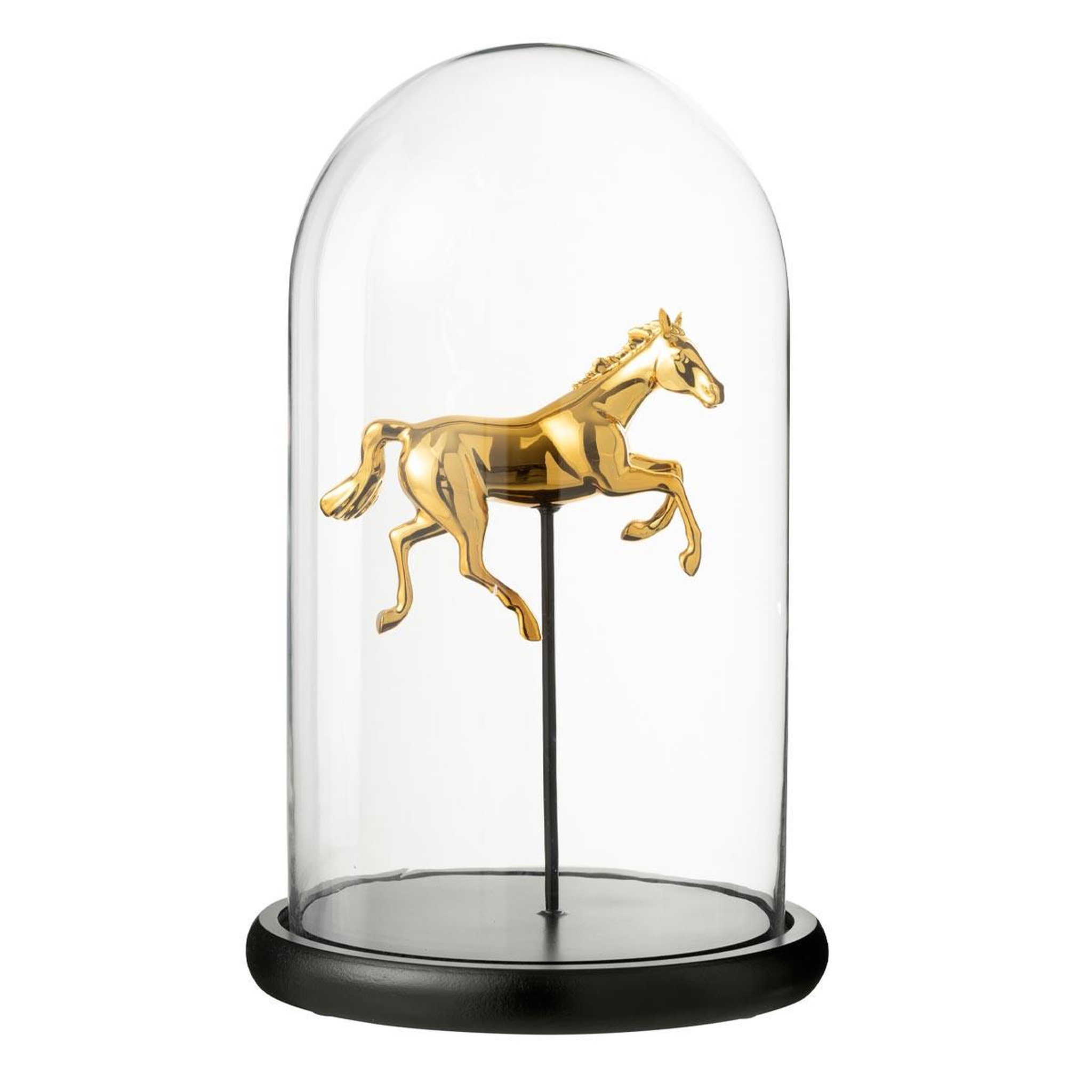 J-LINE Cloche déco en verre  cheval  38cm doré