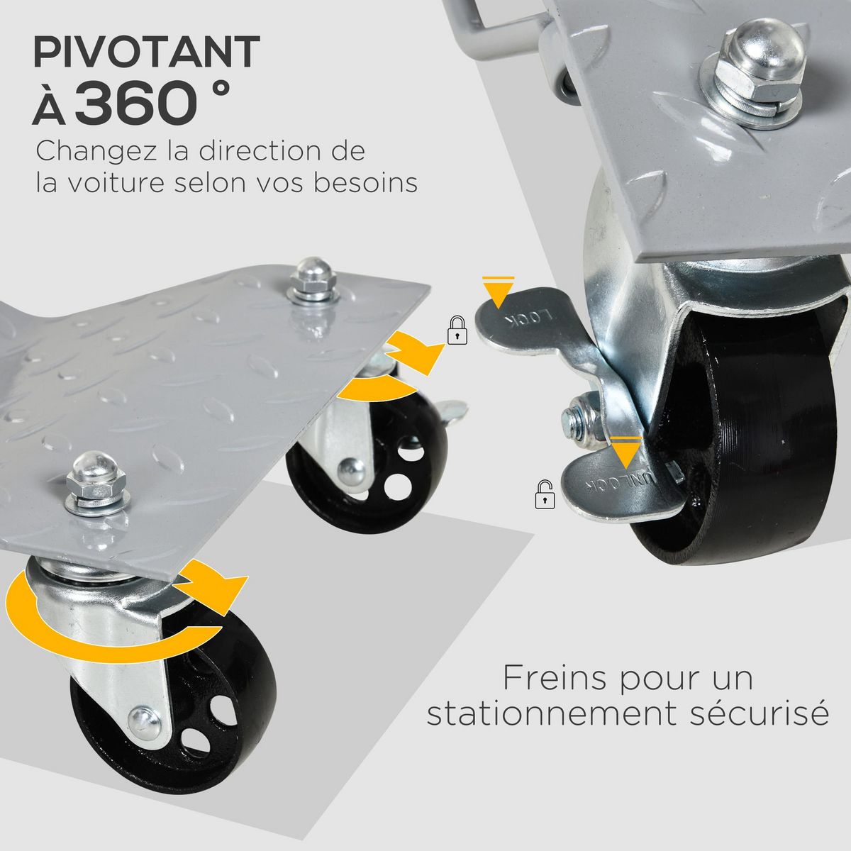 HOMCOM Chariot de manutention de voiture 2 pcs - surface acier antidérapante - max. 680 Kg