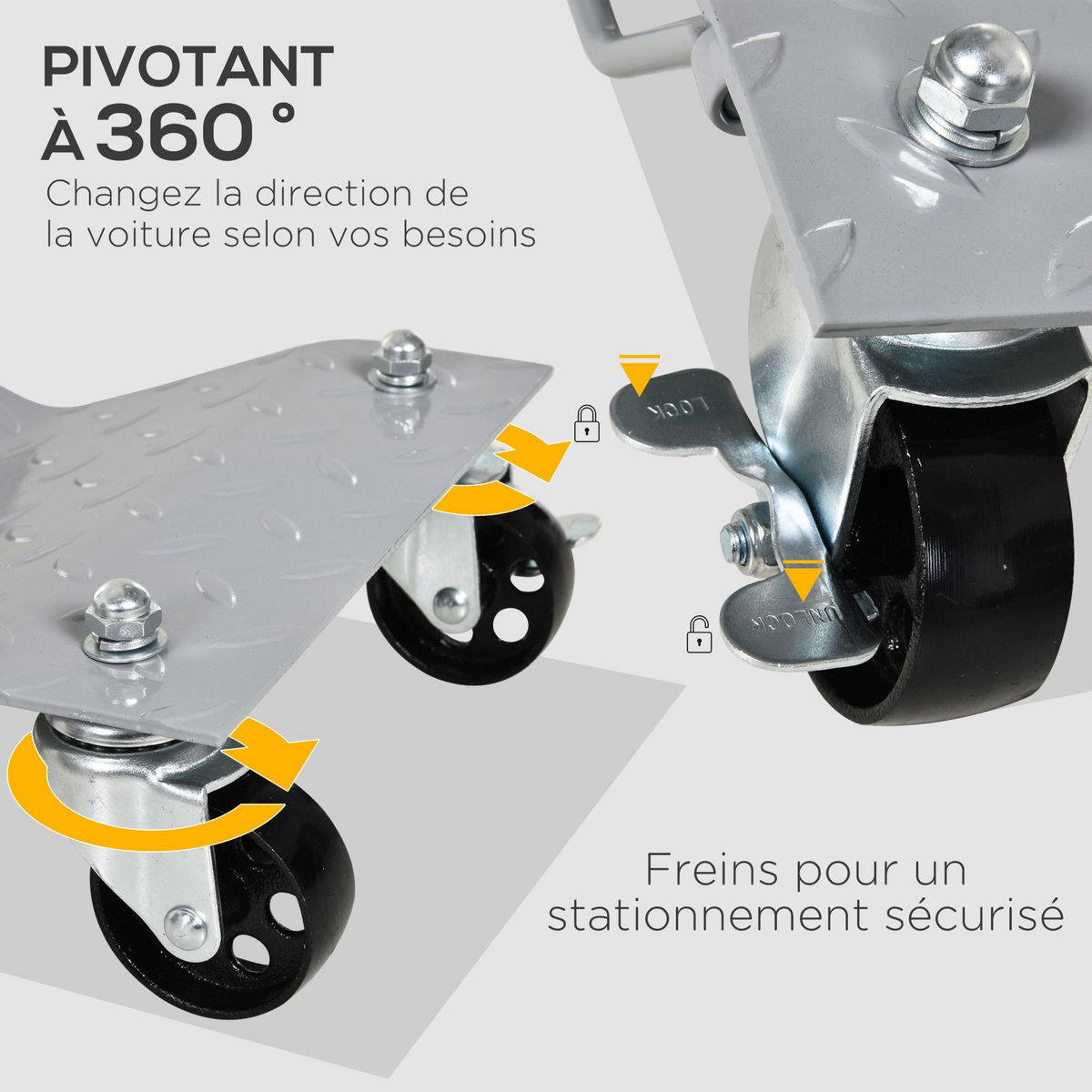 HOMCOM Chariot de manutention de voiture 2 pcs - surface acier antidérapante - max. 680 Kg
